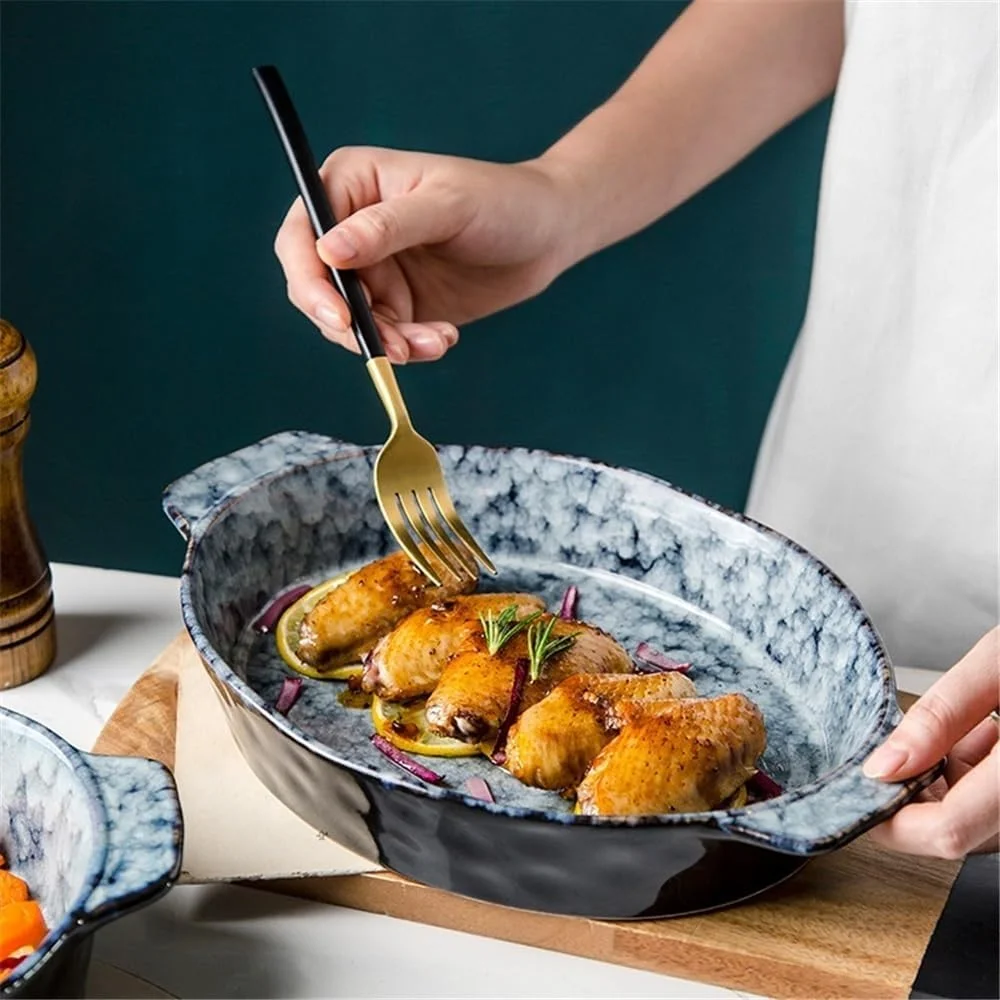 ظرف پخت سرامیکی آشپزخانه، مناسب فر، ظرفیت 1000 میلی لیتر، اندازه 9.5 اینچ، ظروف پخت چینی، قالب لازانیا گرد عمیق با دستگیره، مناسب پخت و پز ظرف پخت سرامیکی آشپزخانه، مناسب فر، ظرفیت 1000 میلی لیتر، اندازه 9.5 اینچ، ظروف پخت چینی، قالب لازانیا گرد عمیق با دستگیره، مناسب پخت و پز