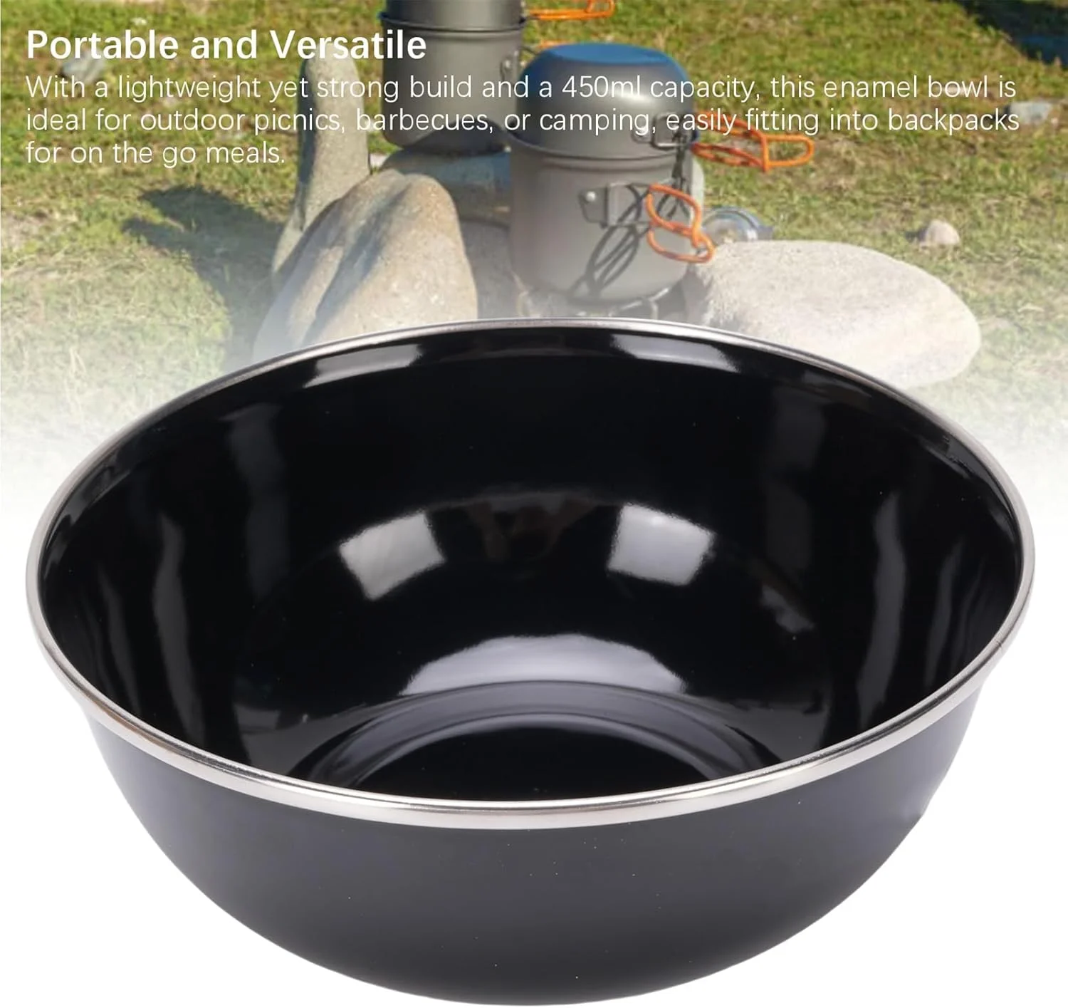 کاسه لعابی Keenso، ظرف سوپ خوری لعابی، ظرف غذاخوری 450 میلی لیتری، لبه استیل ضد زنگ با روکش مقاوم در برابر حرارت بالا، مناسب برای کمپینگ، پیک نیک و فضای باز کاسه لعابی Keenso، ظرف سوپ خوری لعابی، ظرف غذاخوری 450 میلی لیتری، لبه استیل ضد زنگ با روکش مقاوم در برابر حرارت بالا، مناسب برای کمپینگ، پیک نیک و فضای باز