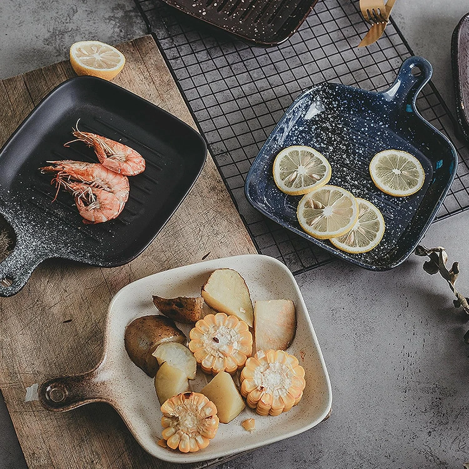 بشقاب دسته دار سرامیکی با طرح خلاقانه ژاپنی و لعاب کوره ای نامنظم - [دریای مه آلود]