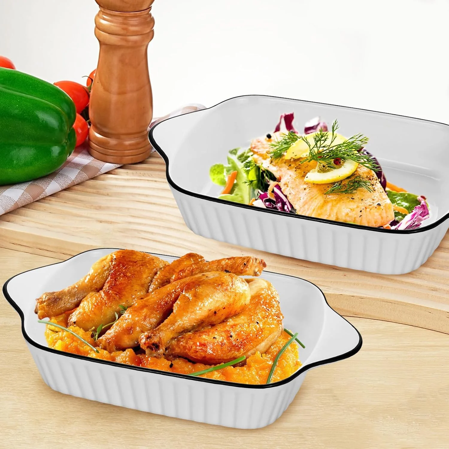 ظرف لازانیا Hioph، ست 2 تایی ظروف سرامیکی پخت، دسته های مقاوم در برابر حرارت، ظرف پخت مستطیلی پهن، مناسب برای فر ظرف لازانیا Hioph، ست 2 تایی ظروف سرامیکی پخت، دسته های مقاوم در برابر حرارت، ظرف پخت مستطیلی پهن، مناسب برای فر