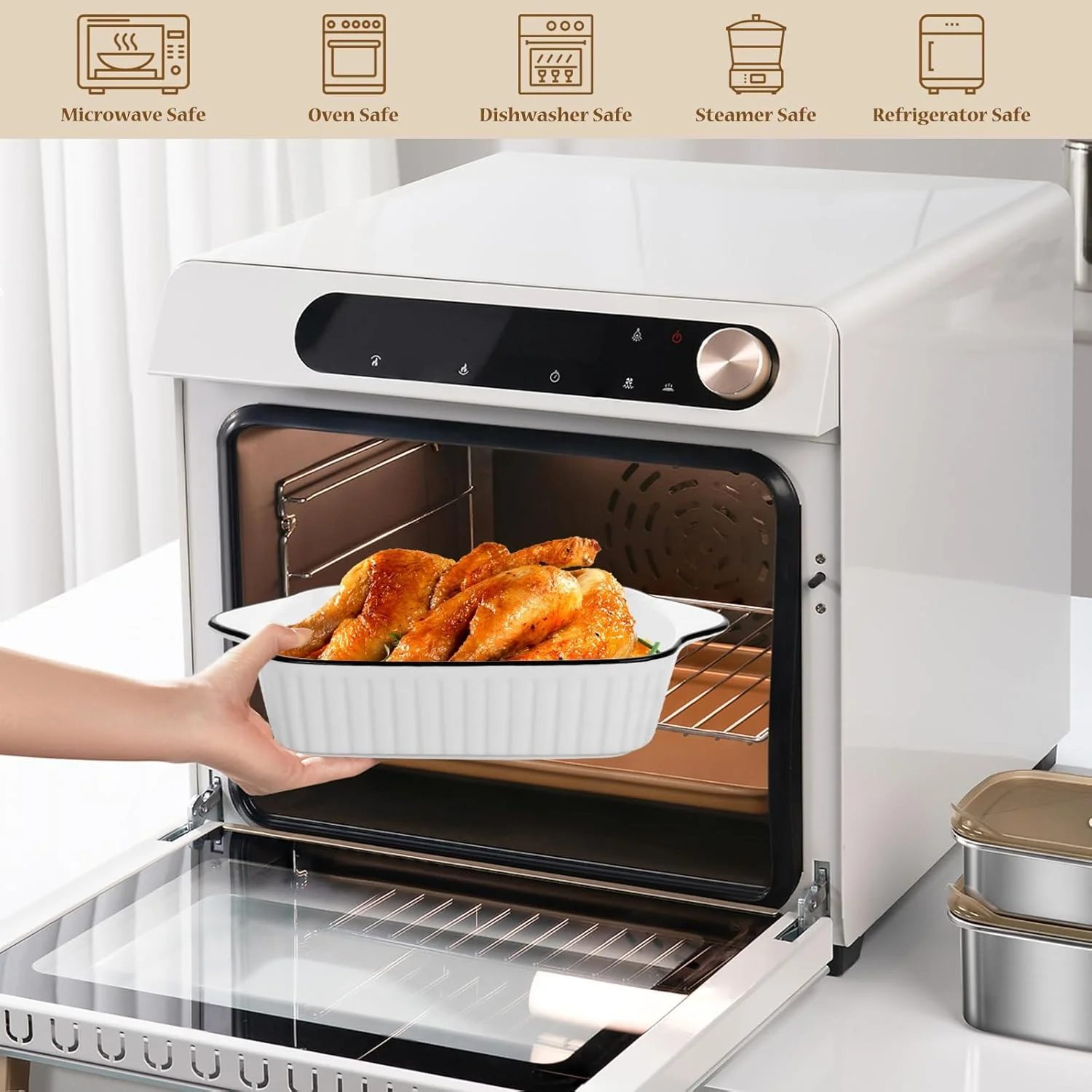 ظرف لازانیا Hioph، ست 2 تایی ظروف سرامیکی پخت، دسته های مقاوم در برابر حرارت، ظرف پخت مستطیلی پهن، مناسب برای فر ظرف لازانیا Hioph، ست 2 تایی ظروف سرامیکی پخت، دسته های مقاوم در برابر حرارت، ظرف پخت مستطیلی پهن، مناسب برای فر