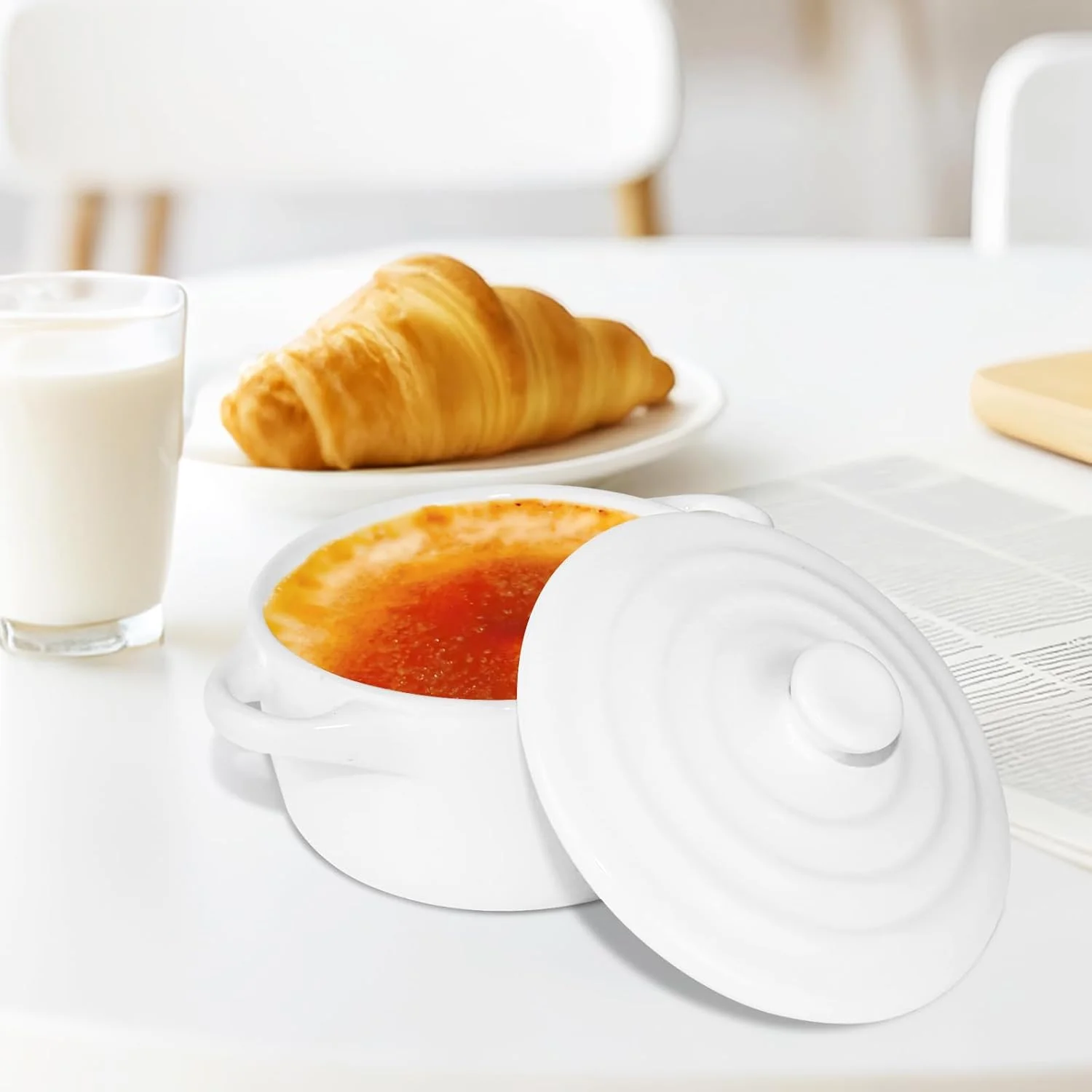 ظرف کممبر پزی Hioph با درب، ظرف سرامیکی سفید 14 سانتی متری برای فر، ظرف پنیر پزی برای کممبر، بری پخته، فوندو، دیپ، قابل استفاده در فر و مایکروویو ظرف کممبر پزی Hioph با درب، ظرف سرامیکی سفید 14 سانتی متری برای فر، ظرف پنیر پزی برای کممبر، بری پخته، فوندو، دیپ، قابل استفاده در فر و مایکروویو