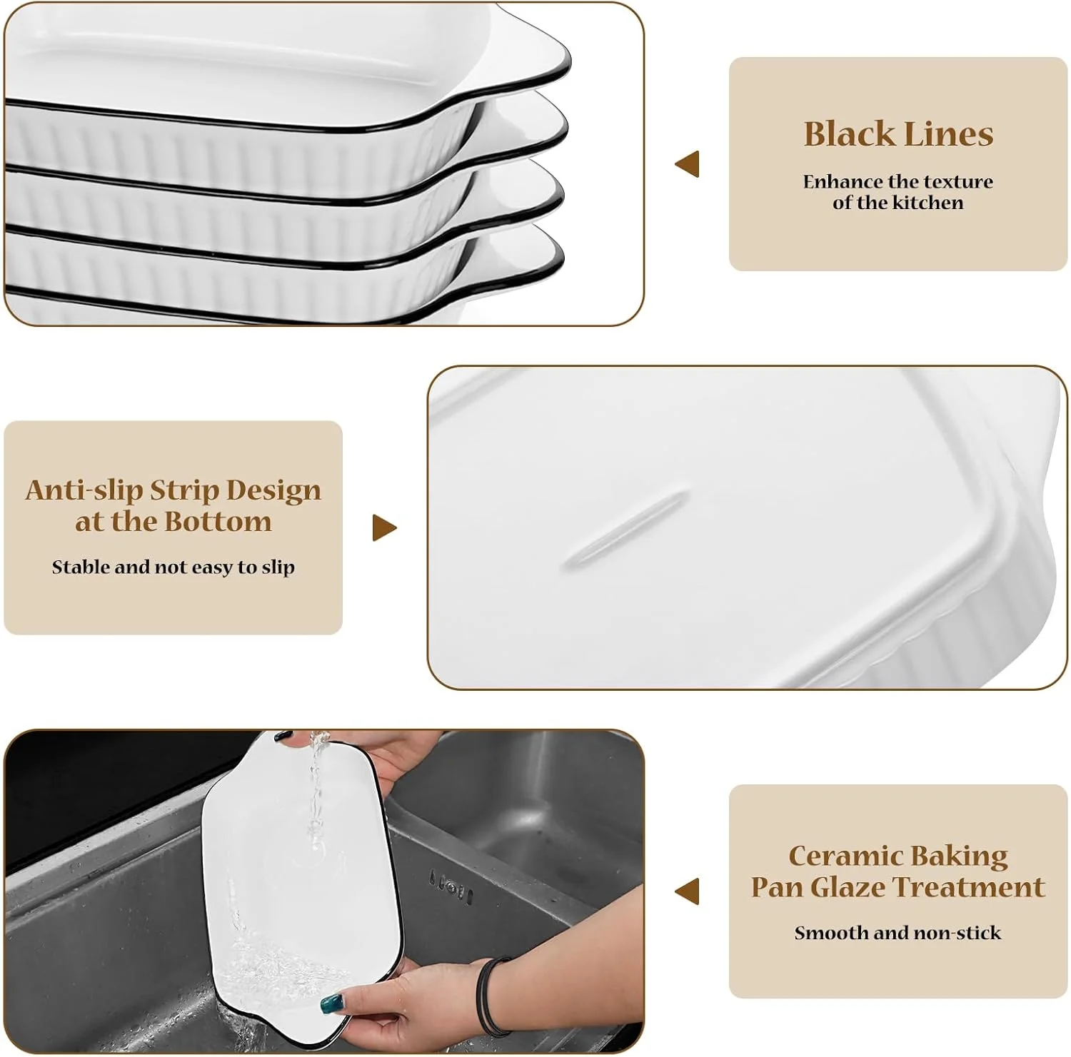 ظرف لازانیا Hioph، ست 2 تایی ظروف سرامیکی پخت، دسته های مقاوم در برابر حرارت، ظرف پخت مستطیلی پهن، مناسب برای فر ظرف لازانیا Hioph، ست 2 تایی ظروف سرامیکی پخت، دسته های مقاوم در برابر حرارت، ظرف پخت مستطیلی پهن، مناسب برای فر