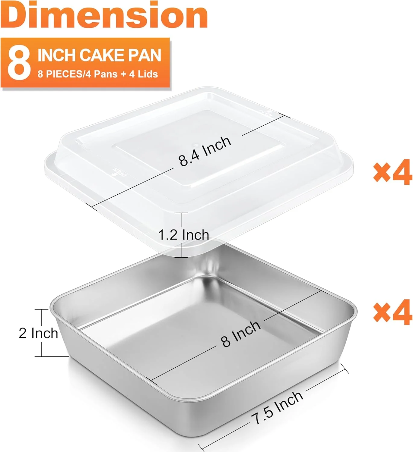 قالب کیک مربعی 20x20 سانتی متری Herogo، ست 4 تایی قالب پخت کیک و شیرینی مستطیلی استیل ضد زنگ با درب، مناسب برای لازانیا و کیک براونی، سالم و قابل شستشو در ماشین ظرفشویی قالب کیک مربعی 20x20 سانتی متری Herogo، ست 4 تایی قالب پخت کیک و شیرینی مستطیلی استیل ضد زنگ با درب، مناسب برای لازانیا و کیک براونی، سالم و قابل شستشو در ماشین ظرفشویی