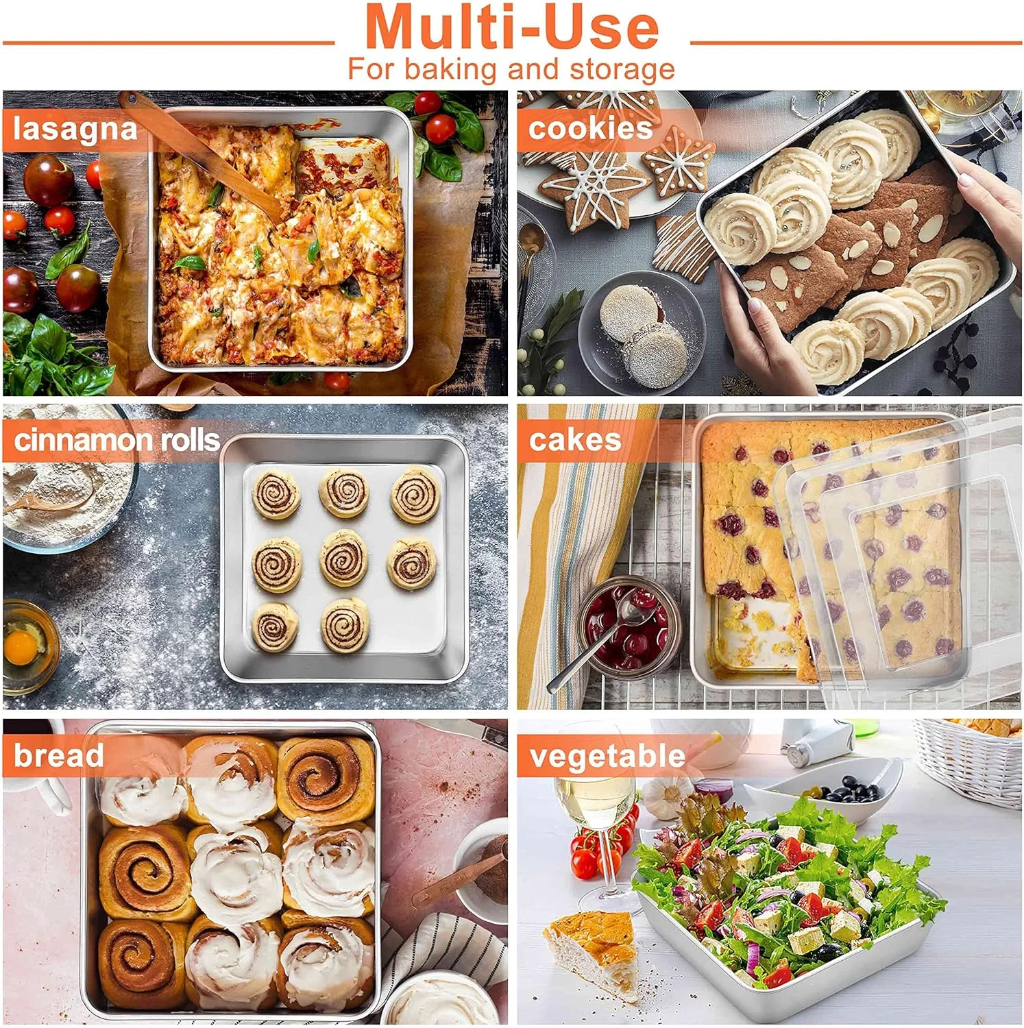 ظرف پخت کیک هروگو با درب، 23x23 سانتیمتر، ظرف کیک مربع عمیق نچسب استیل ضد زنگ، قالب کیک مستطیلی برای براونی و سوفله، غیر سمی و قابل شستشو در ماشین ظرفشویی، ست 2 عددی ظرف پخت کیک هروگو با درب، 23x23 سانتیمتر، ظرف کیک مربع عمیق نچسب استیل ضد زنگ، قالب کیک مستطیلی برای براونی و سوفله، غیر سمی و قابل شستشو در ماشین ظرفشویی، ست 2 عددی