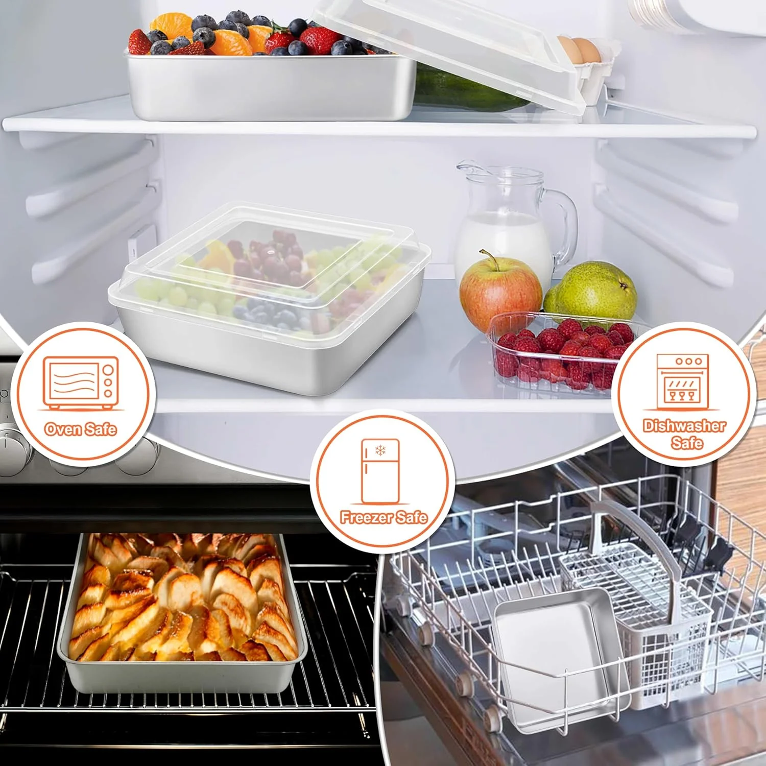 ظرف پخت کیک هیروگو با درب، 23x23 سانتی متر، ظرف کیک مربع عمیق نچسب استیل ضد زنگ، قالب کیک مستطیلی برای براونی و سوفله، غیر سمی و قابل شستشو در ماشین ظرفشویی، ست 4 عددی ظرف پخت کیک هیروگو با درب، 23x23 سانتی متر، ظرف کیک مربع عمیق نچسب استیل ضد زنگ، قالب کیک مستطیلی برای براونی و سوفله، غیر سمی و قابل شستشو در ماشین ظرفشویی، ست 4 عددی