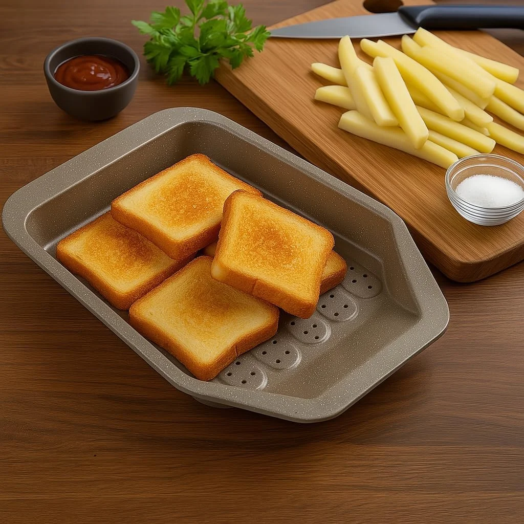 تابه سیب زمینی سرخ کرده B&S، سایز 39x34x2.5 سانتی متر، سنگ مرمر خاکستری 0.4 میلی متری با نقاط سفید و مشکی - سینی فر نچسب برای سیب زمینی سرخ کرده ترد، برشته کردن و پخت - ظروف پخت بادوام از جنس فولاد کربنی تابه سیب زمینی سرخ کرده B&S، سایز 39x34x2.5 سانتی متر، سنگ مرمر خاکستری 0.4 میلی متری با نقاط سفید و مشکی - سینی فر نچسب برای سیب زمینی سرخ کرده ترد، برشته کردن و پخت - ظروف پخت بادوام از جنس فولاد کربنی