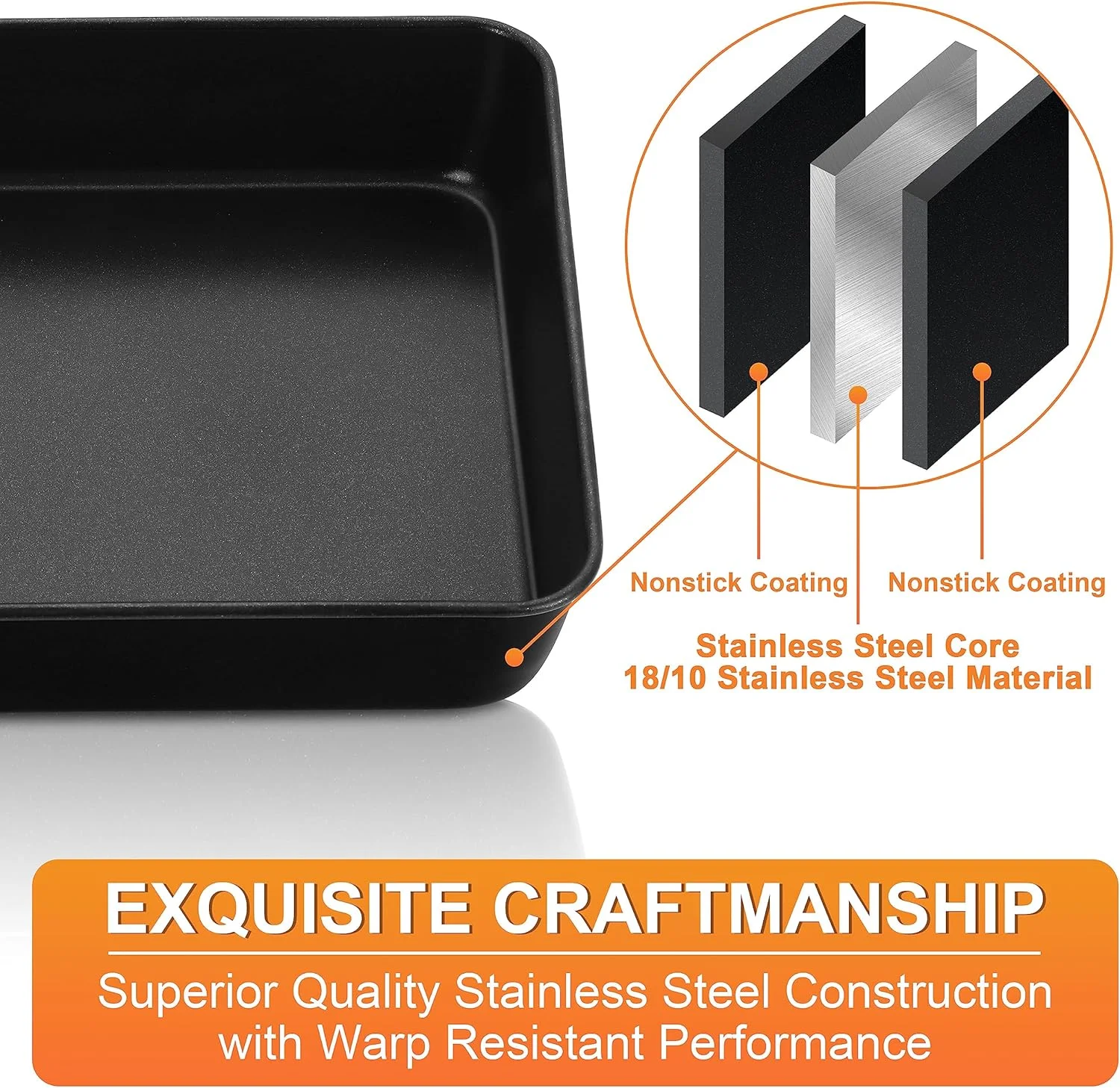 ست قالب کیک مربع استیل ضد زنگ Herogo، 2 عددی، قالب مشکی برای لازانیا، براونی، سوفله و کیک، نچسب و قابل شستشو در ماشین ظرفشویی ست قالب کیک مربع استیل ضد زنگ Herogo، 2 عددی، قالب مشکی برای لازانیا، براونی، سوفله و کیک، نچسب و قابل شستشو در ماشین ظرفشویی