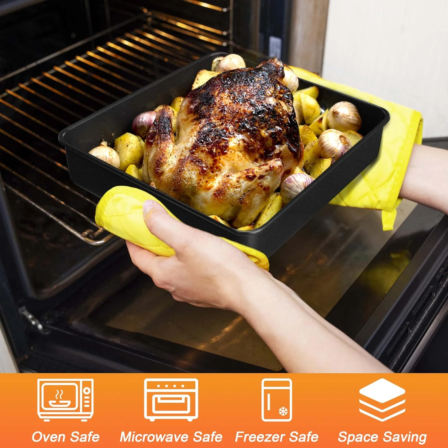 ست قالب کیک مربع استیل ضد زنگ Herogo، 2 عددی، قالب مشکی برای لازانیا، براونی، سوفله و کیک، نچسب و قابل شستشو در ماشین ظرفشویی ست قالب کیک مربع استیل ضد زنگ Herogo، 2 عددی، قالب مشکی برای لازانیا، براونی، سوفله و کیک، نچسب و قابل شستشو در ماشین ظرفشویی