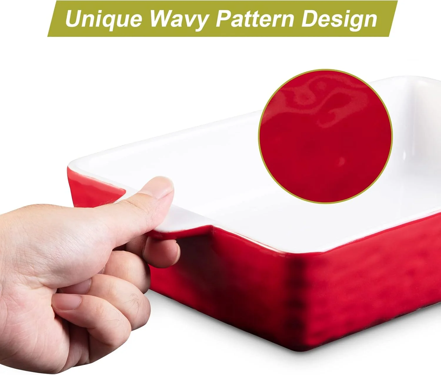 ست ظروف پخت و پز ۳ تکه Garvee، ظروف سرامیکی، ظرف مستطیلی فر با دستگیره، قالب های عمیق لازانیا برای پخت، آشپزی، کیک، شام، هدیه عروسی، قرمز (11.7 اینچ/8.75 اینچ/6.5 اینچ)