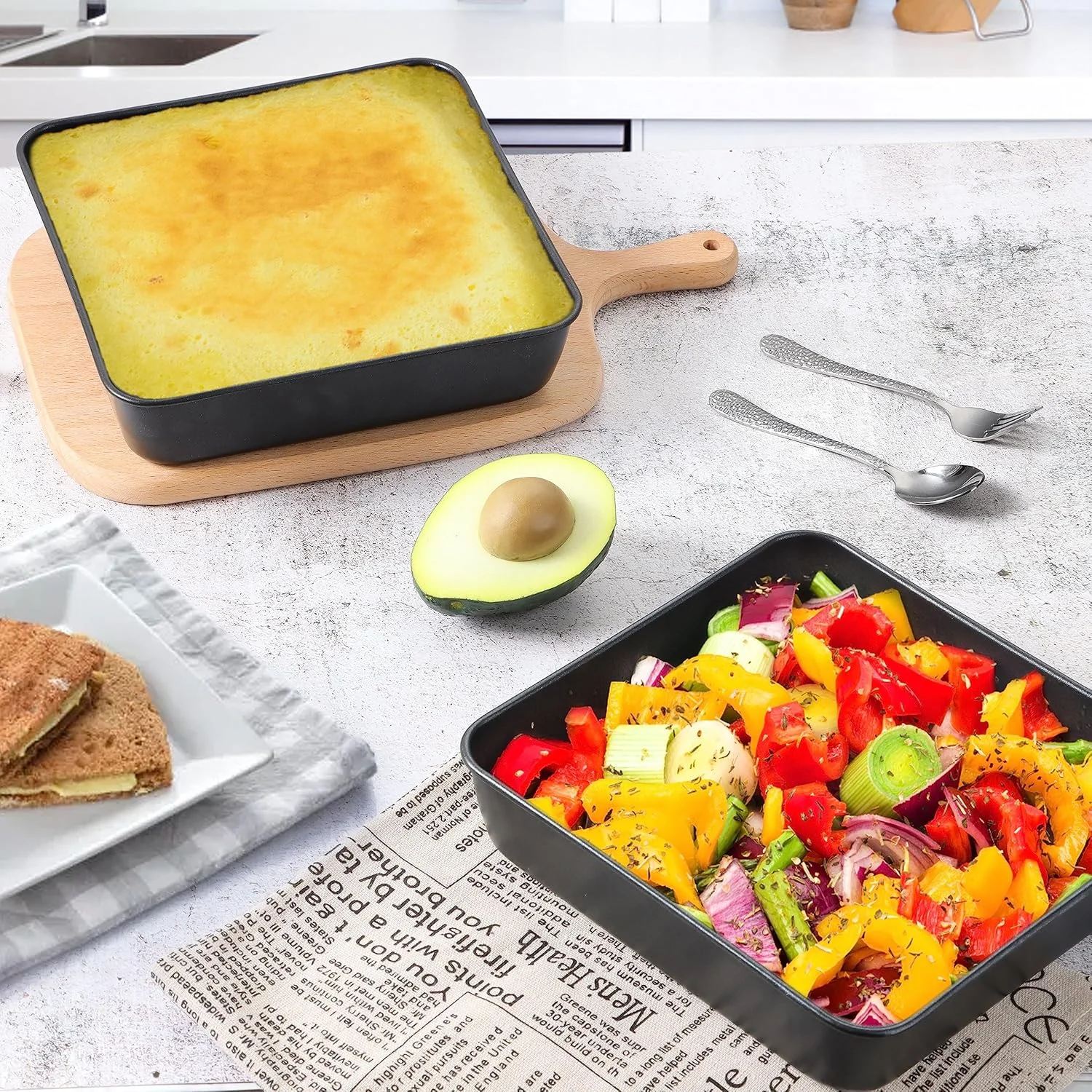 ست قالب کیک مربع استیل ضد زنگ Herogo، 2 عددی، قالب مشکی برای لازانیا، براونی، سوفله و کیک، نچسب و قابل شستشو در ماشین ظرفشویی ست قالب کیک مربع استیل ضد زنگ Herogo، 2 عددی، قالب مشکی برای لازانیا، براونی، سوفله و کیک، نچسب و قابل شستشو در ماشین ظرفشویی