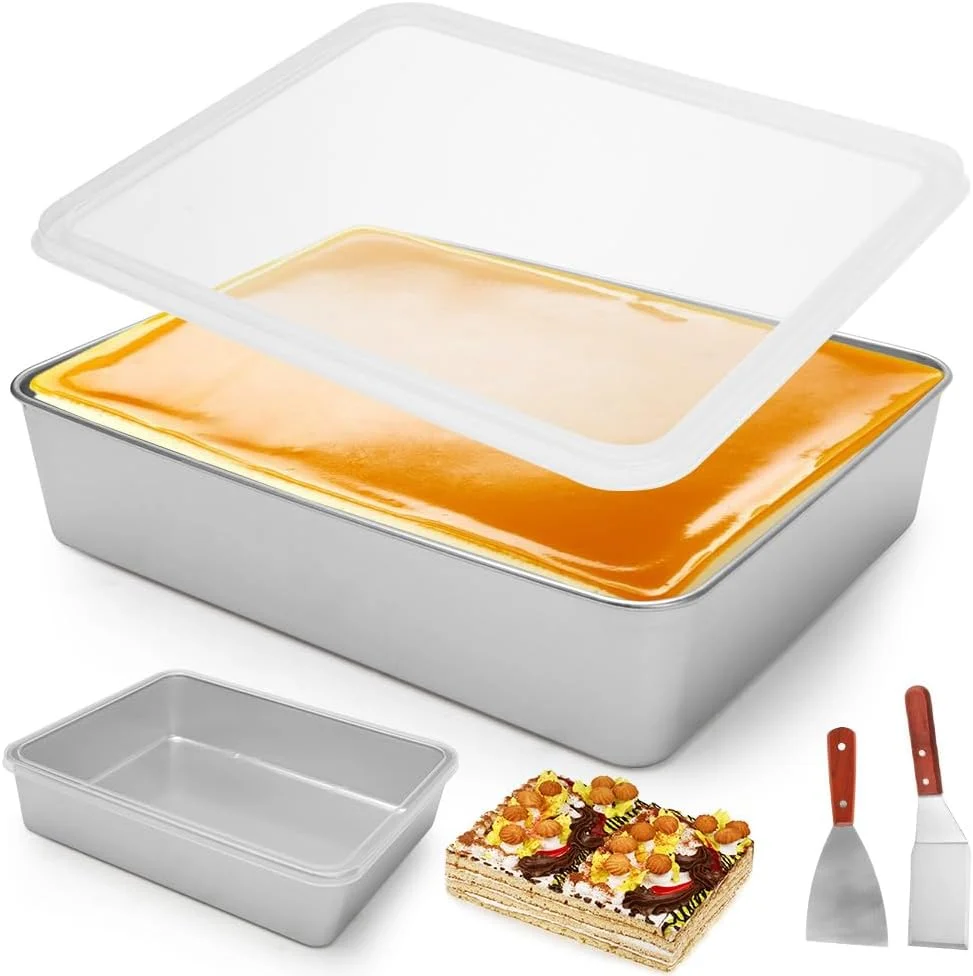 قالب کیک Gohytal، قالب پخت استیل ضد زنگ با درب محکم، 2 عدد کاردک کیک، سینی پخت مستطیلی برای پخت، برشته کردن، نگهداری، سینی پخت قابل شستشو در ماشین ظرفشویی برای سوفله و کیک قالب کیک Gohytal، قالب پخت استیل ضد زنگ با درب محکم، 2 عدد کاردک کیک، سینی پخت مستطیلی برای پخت، برشته کردن، نگهداری، سینی پخت قابل شستشو در ماشین ظرفشویی برای سوفله و کیک