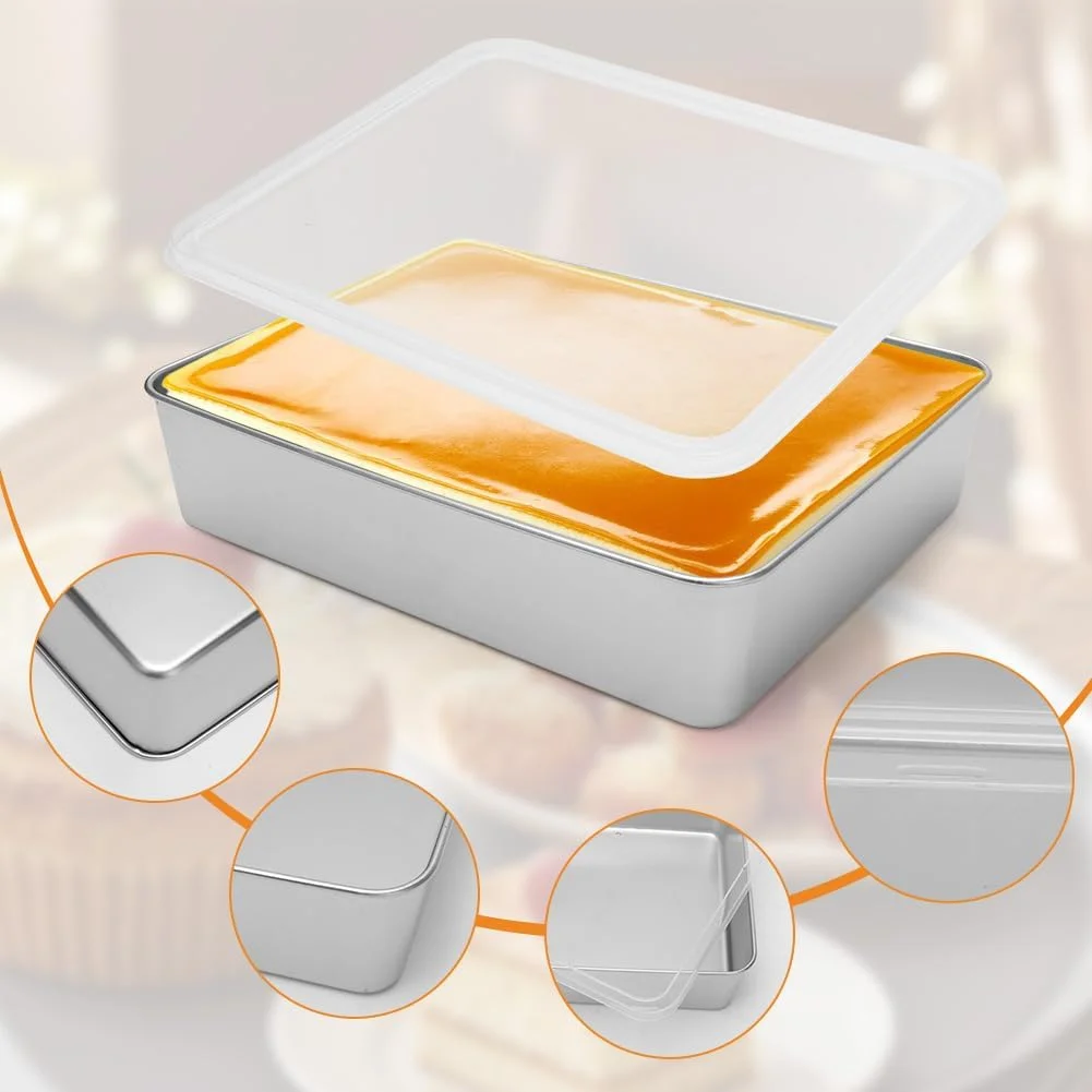 قالب کیک Gohytal، قالب پخت استیل ضد زنگ با درب محکم، 2 عدد کاردک کیک، سینی پخت مستطیلی برای پخت، برشته کردن، نگهداری، سینی پخت قابل شستشو در ماشین ظرفشویی برای سوفله و کیک قالب کیک Gohytal، قالب پخت استیل ضد زنگ با درب محکم، 2 عدد کاردک کیک، سینی پخت مستطیلی برای پخت، برشته کردن، نگهداری، سینی پخت قابل شستشو در ماشین ظرفشویی برای سوفله و کیک