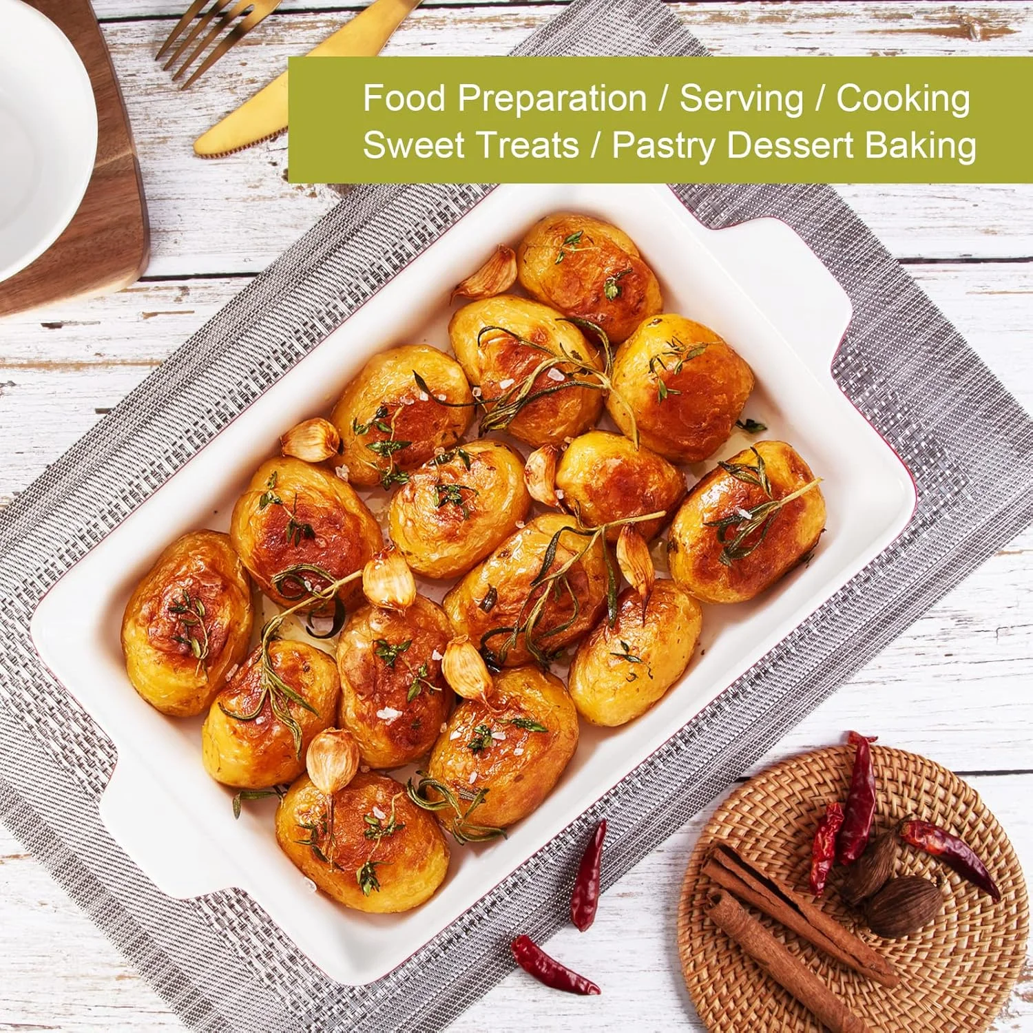 ست ظروف پخت و پز ۳ تکه Garvee، ظروف سرامیکی، ظرف مستطیلی فر با دستگیره، قالب های عمیق لازانیا برای پخت، آشپزی، کیک، شام، هدیه عروسی، قرمز (11.7 اینچ/8.75 اینچ/6.5 اینچ)