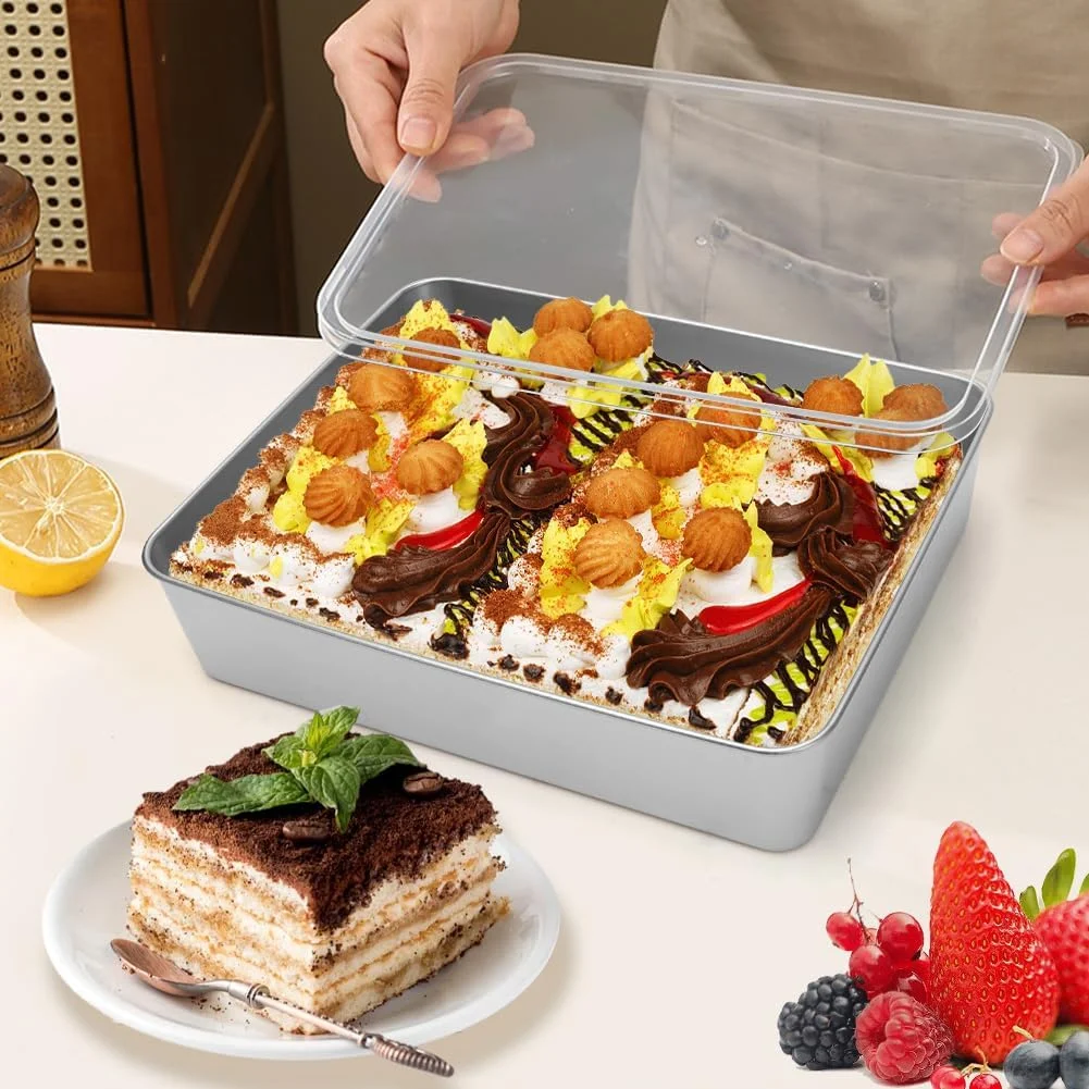 قالب کیک Gohytal، قالب پخت استیل ضد زنگ با درب محکم، 2 عدد کاردک کیک، سینی پخت مستطیلی برای پخت، برشته کردن، نگهداری، سینی پخت قابل شستشو در ماشین ظرفشویی برای سوفله و کیک قالب کیک Gohytal، قالب پخت استیل ضد زنگ با درب محکم، 2 عدد کاردک کیک، سینی پخت مستطیلی برای پخت، برشته کردن، نگهداری، سینی پخت قابل شستشو در ماشین ظرفشویی برای سوفله و کیک