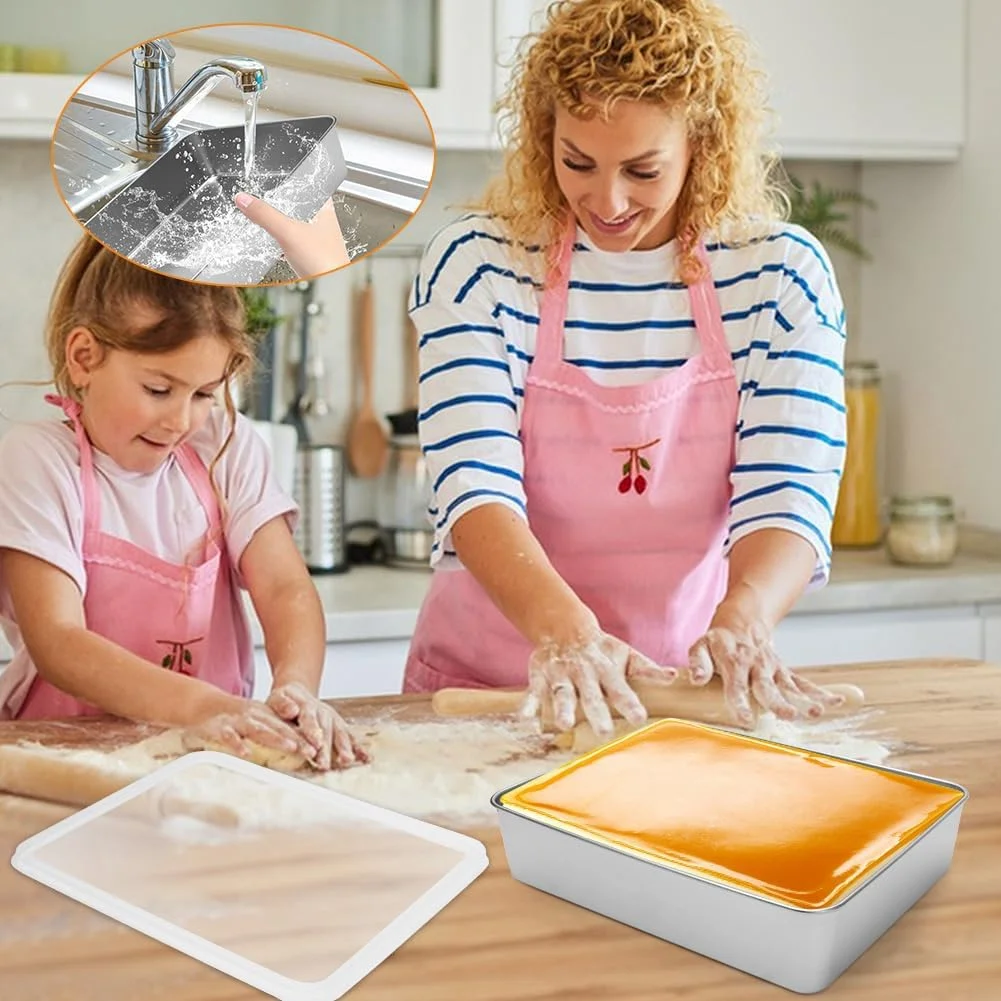 قالب کیک Gohytal، قالب پخت استیل ضد زنگ با درب محکم، 2 عدد کاردک کیک، سینی پخت مستطیلی برای پخت، برشته کردن، نگهداری، سینی پخت قابل شستشو در ماشین ظرفشویی برای سوفله و کیک قالب کیک Gohytal، قالب پخت استیل ضد زنگ با درب محکم، 2 عدد کاردک کیک، سینی پخت مستطیلی برای پخت، برشته کردن، نگهداری، سینی پخت قابل شستشو در ماشین ظرفشویی برای سوفله و کیک