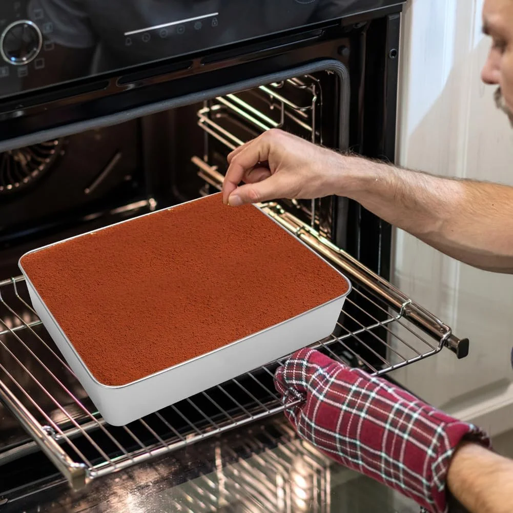 قالب کیک Gohytal، قالب پخت استیل ضد زنگ با درب محکم، 2 عدد کاردک کیک، سینی پخت مستطیلی برای پخت، برشته کردن، نگهداری، سینی پخت قابل شستشو در ماشین ظرفشویی برای سوفله و کیک قالب کیک Gohytal، قالب پخت استیل ضد زنگ با درب محکم، 2 عدد کاردک کیک، سینی پخت مستطیلی برای پخت، برشته کردن، نگهداری، سینی پخت قابل شستشو در ماشین ظرفشویی برای سوفله و کیک