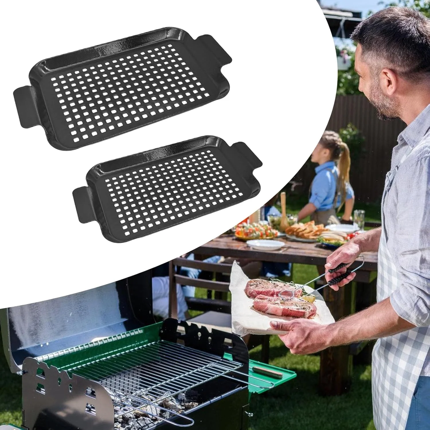 ست تابه گریل منفذدار، افزایش طعم دودی، تمیز کردن آسان، قابل شستشو در ماشین ظرفشویی، نگهداری ظریف، ضروری برای پخت و پز در فضای باز، تابه های پخت و پز در فضای باز با پوشش ست تابه گریل منفذدار، افزایش طعم دودی، تمیز کردن آسان، قابل شستشو در ماشین ظرفشویی، نگهداری ظریف، ضروری برای پخت و پز در فضای باز، تابه های پخت و پز در فضای باز با پوشش