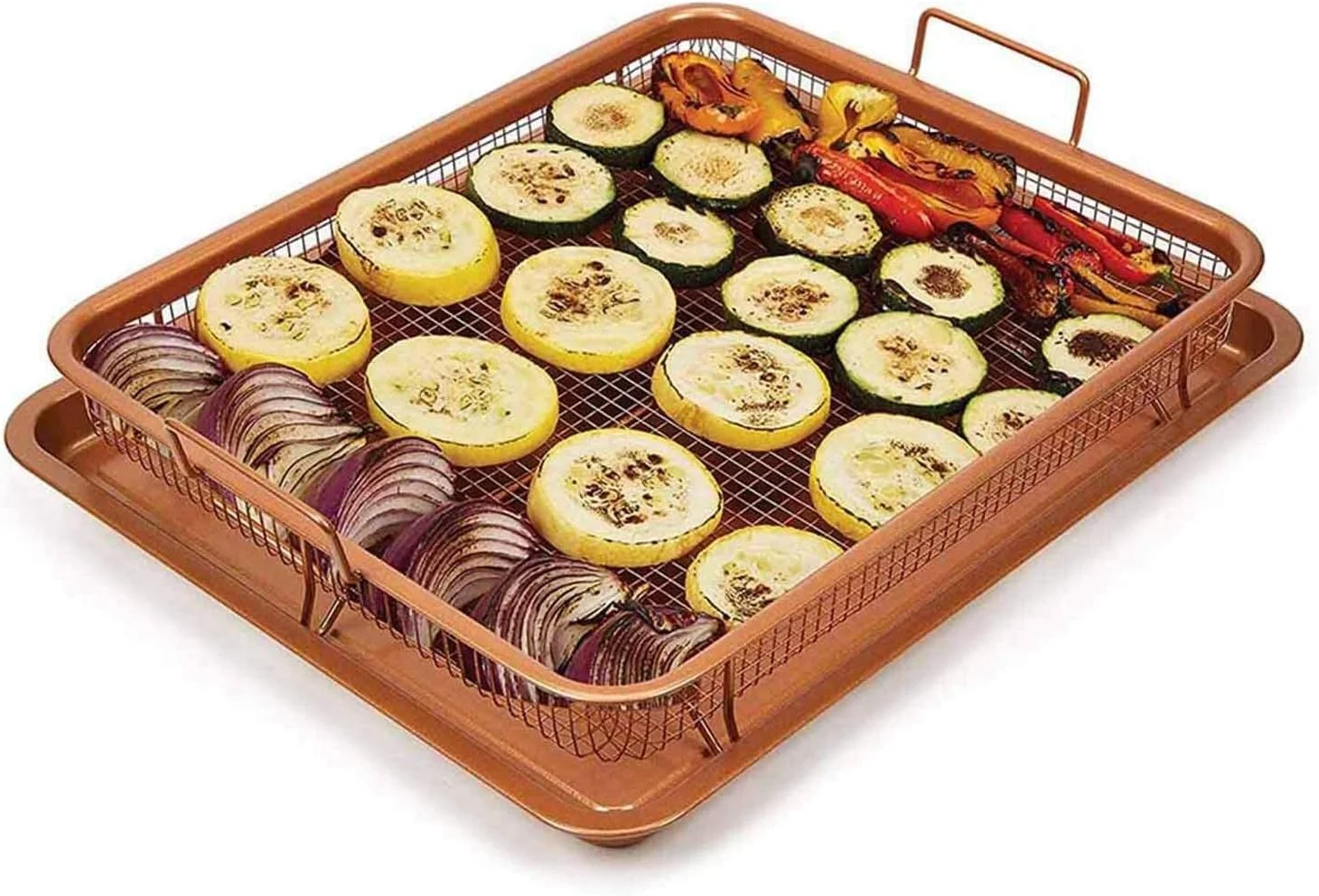 سینی سرخ کن مسی FNXSEO، تابه پخت و پز بدون روغن، سبد چیپس، ظرف پخت ترد، توری گریل، ابزار آشپزخانه، قفسه های کارد و چنگال