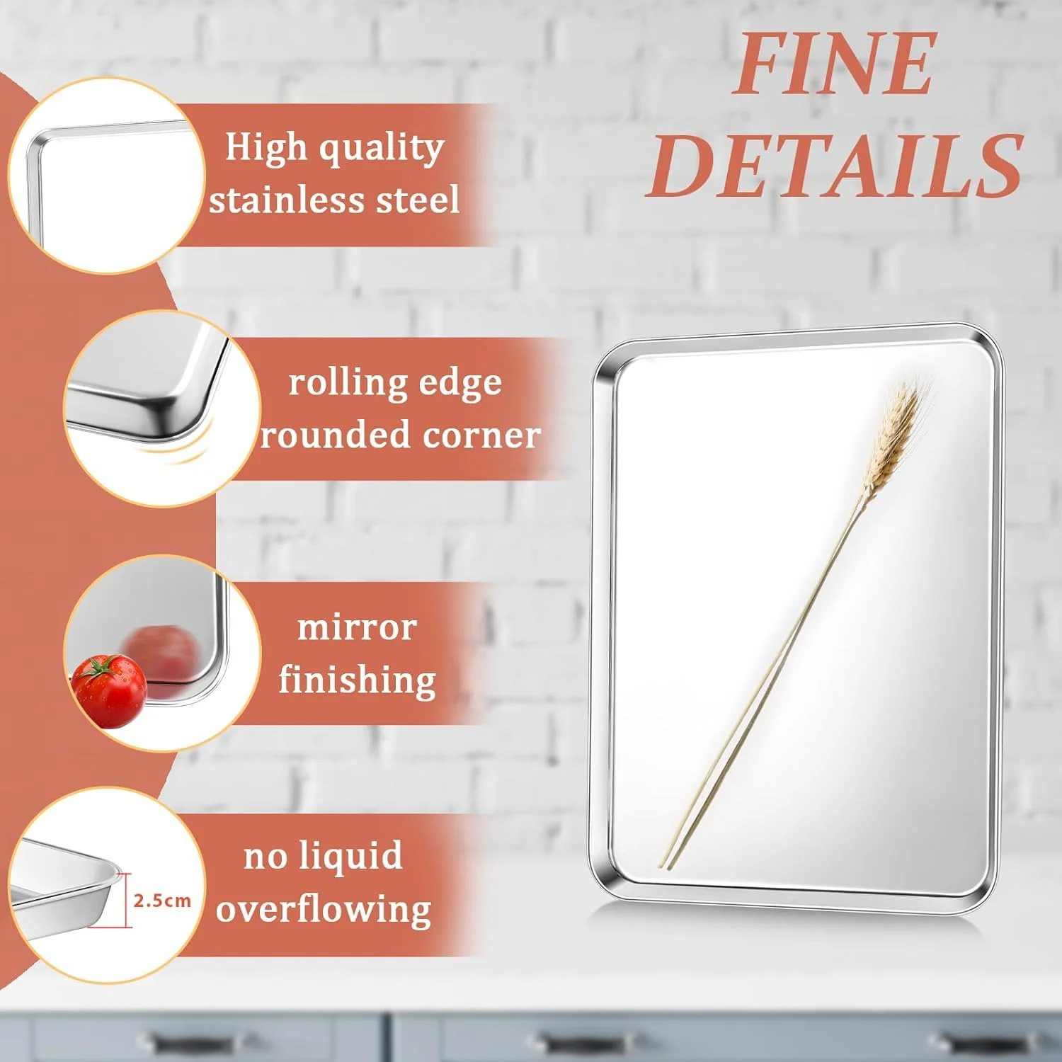 ست 4 تایی سینی فر E-far (40/31/26/23 سانتی متر)، ست سینی استیل ضد زنگ برای فر، سینی پخت مستطیلی با عمق 2.5 سانتی متر برای پخت و پز، غیر سمی و تمیز کردن آسان، قابل شستشو در ماشین ظرفشویی ست 4 تایی سینی فر E-far (40/31/26/23 سانتی متر)، ست سینی استیل ضد زنگ برای فر، سینی پخت مستطیلی با عمق 2.5 سانتی متر برای پخت و پز، غیر سمی و تمیز کردن آسان، قابل شستشو در ماشین ظرفشویی