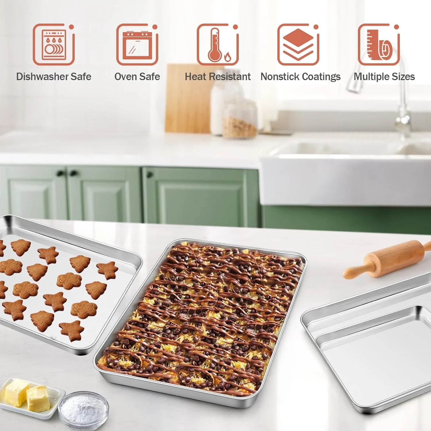 ست 4 تایی سینی فر E-far (40/31/26/23 سانتی متر)، ست سینی استیل ضد زنگ برای فر، سینی پخت مستطیلی با عمق 2.5 سانتی متر برای پخت و پز، غیر سمی و تمیز کردن آسان، قابل شستشو در ماشین ظرفشویی ست 4 تایی سینی فر E-far (40/31/26/23 سانتی متر)، ست سینی استیل ضد زنگ برای فر، سینی پخت مستطیلی با عمق 2.5 سانتی متر برای پخت و پز، غیر سمی و تمیز کردن آسان، قابل شستشو در ماشین ظرفشویی