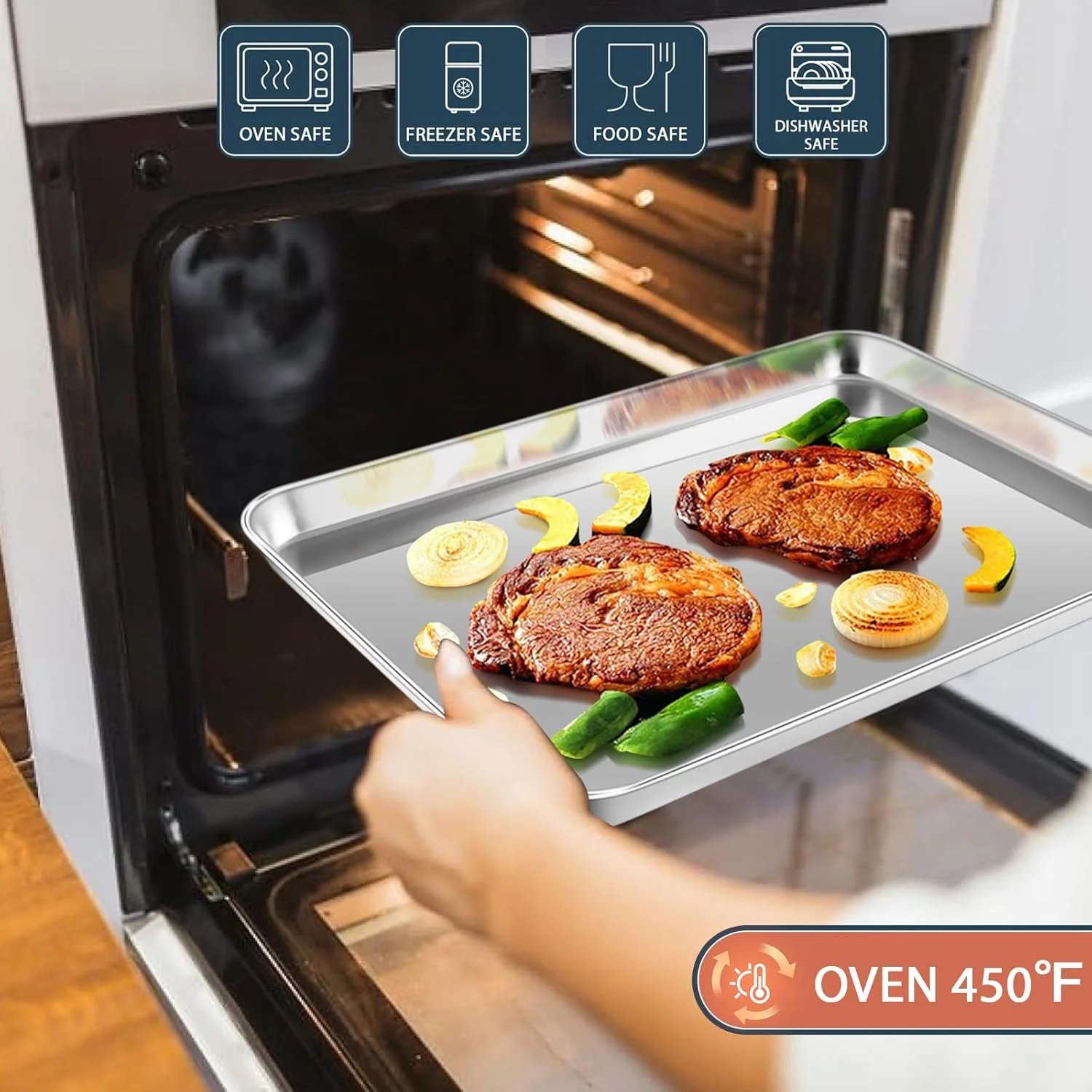 ست 4 تایی سینی فر E-far (40/31/26/23 سانتی متر)، ست سینی استیل ضد زنگ برای فر، سینی پخت مستطیلی با عمق 2.5 سانتی متر برای پخت و پز، غیر سمی و تمیز کردن آسان، قابل شستشو در ماشین ظرفشویی ست 4 تایی سینی فر E-far (40/31/26/23 سانتی متر)، ست سینی استیل ضد زنگ برای فر، سینی پخت مستطیلی با عمق 2.5 سانتی متر برای پخت و پز، غیر سمی و تمیز کردن آسان، قابل شستشو در ماشین ظرفشویی