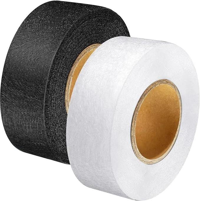 نوار پارچه ای اتویی، نوار چسب دو طرفه ذوب شونده قوی برای تعمیر پرده، لباس، شلوار، روبالشی، یونیفرم، بدون نیاز به دوخت، مشکی + سفید