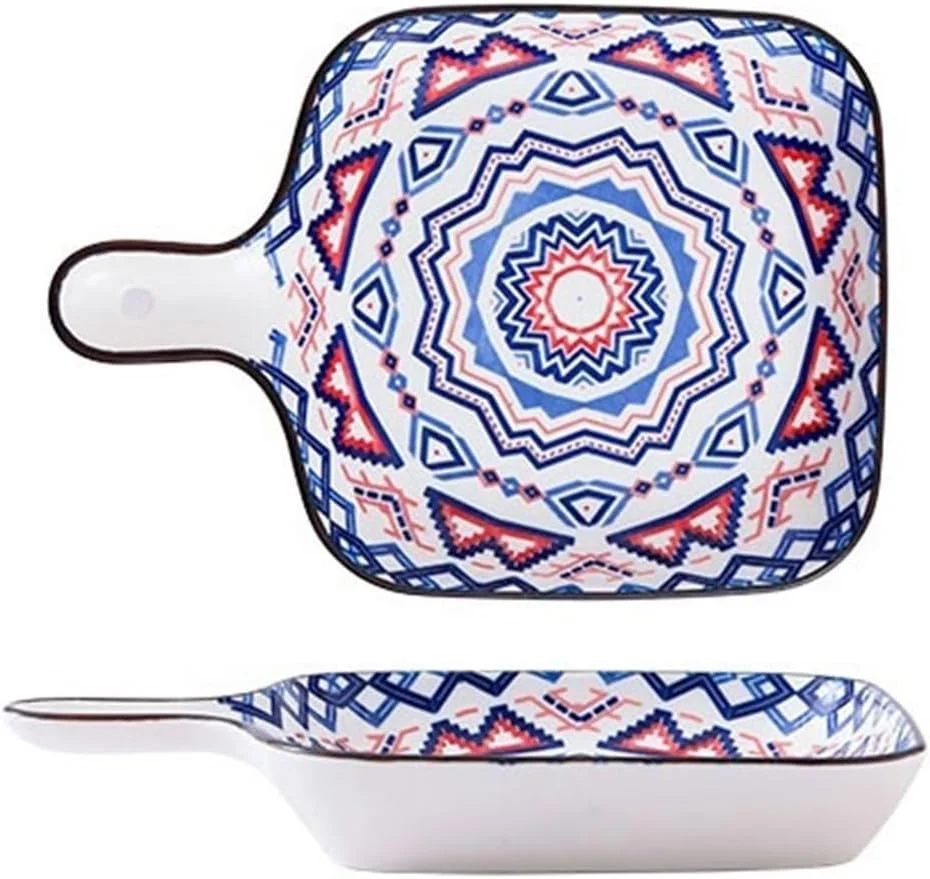 ظرف پخت سرامیکی DTACBNEUZ، ظرف خانگی، بشقاب استیک سرامیکی، بشقاب غذای غربی، ظرف پخت با دسته مقاوم در برابر حرارت بالا، ظروف آشپزخانه، ظرف سوفله، چینی (بنفش)