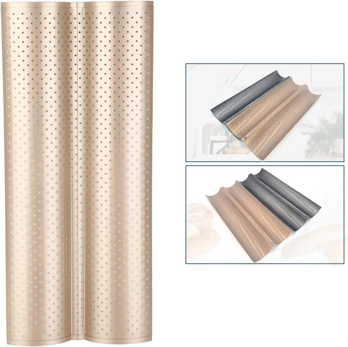 قالب نان کیکومی، 2 خانه، فولاد کربنی نچسب با طراحی سوراخ دار، قالب پخت نان فرانسوی برای منزل