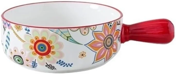 ظرف پخت سرامیکی DTACBNEUZ 660ML، کاسه تک دسته سرامیکی خلاقانه به سبک روستایی نوردیک، مناسب برای پخت خانگی پنیر، برنج پخته شده در فر، بشقاب پخت و پز و سوفله چینی