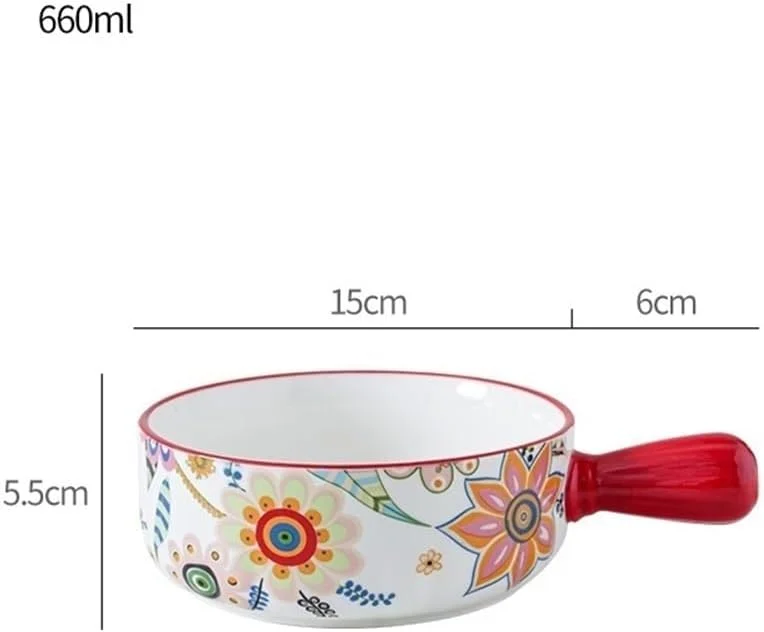 ظرف پخت سرامیکی DTACBNEUZ 660ML، کاسه تک دسته سرامیکی خلاقانه به سبک روستایی نوردیک، مناسب برای پخت خانگی پنیر، برنج پخته شده در فر، بشقاب پخت و پز و سوفله چینی