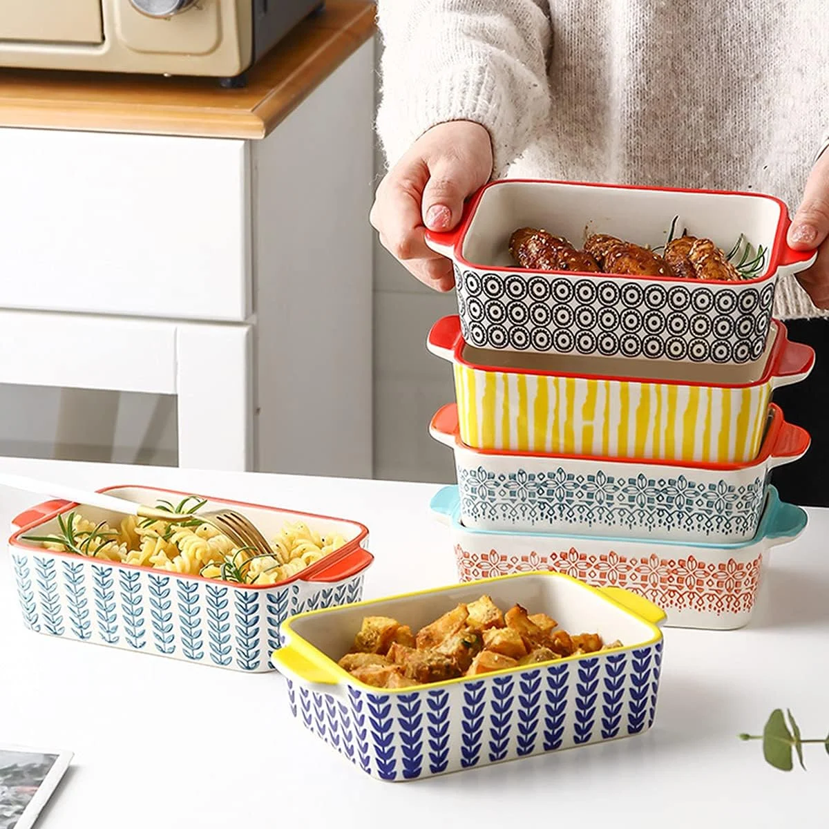 ظروف پخت سرامیکی، ظروف پخت مستطیلی چینی نچسب (تک رنگ)