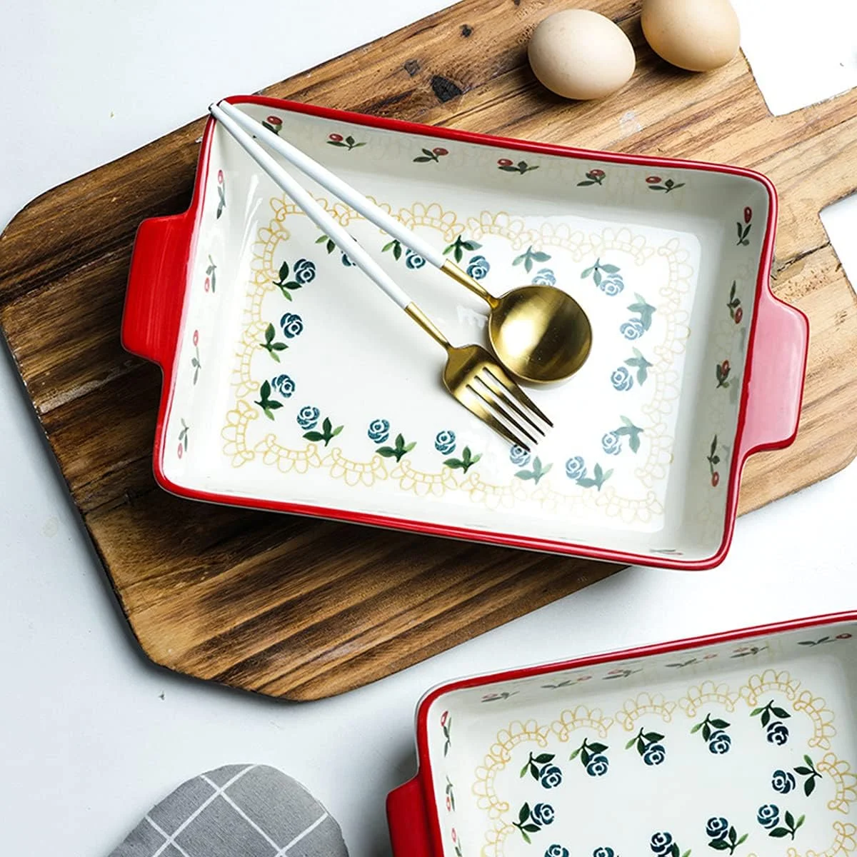 Porcelain Baking Dish with Handles Rectangular Ceramic Bakeware Set for Oven Cooking () Porcelain Baking Dish with Handles Rectangular Ceramic Bakeware Set for Oven Cooking ()