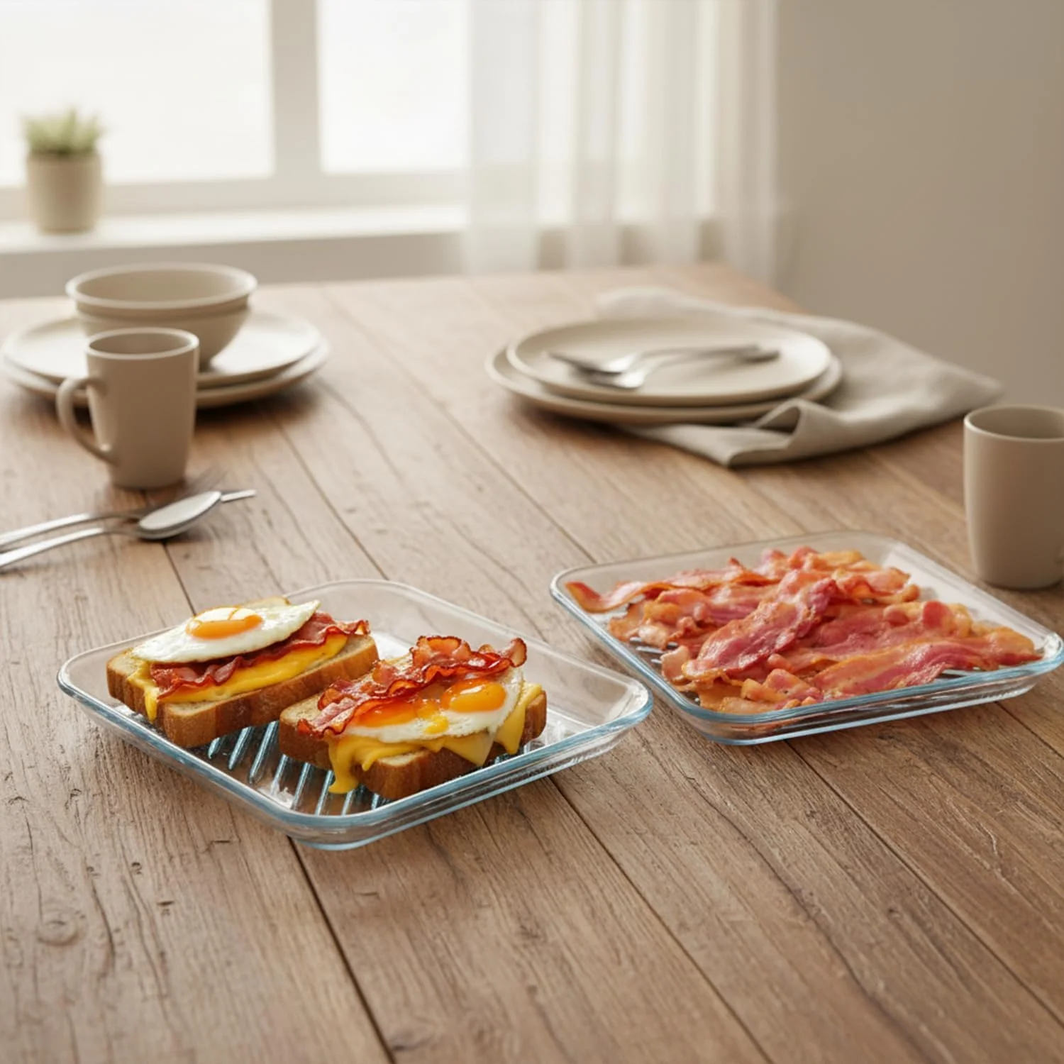 سینی گریل بیکن مایکروویو شیشه ای مربعی 10 اینچی Suonady، پخت بیکن در مایکروویو 2 عددی