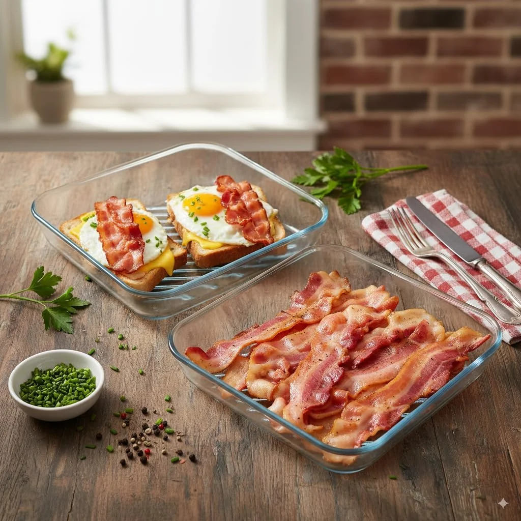 سینی گریل بیکن مایکروویو شیشه ای مربعی 10 اینچی Suonady، پخت بیکن در مایکروویو 2 عددی سینی گریل بیکن مایکروویو شیشه ای مربعی 10 اینچی Suonady، پخت بیکن در مایکروویو 2 عددی