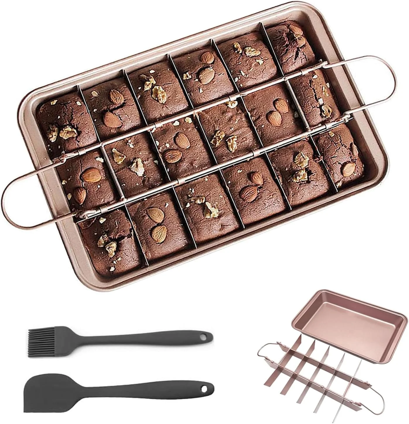 سینی براونی مستطیلی 18 قسمتی Eidoct، 900 گرمی ضخیم شده نچسب برای پخت/سینی برش خورده برای برش های حرفه ای، فولاد کربنی