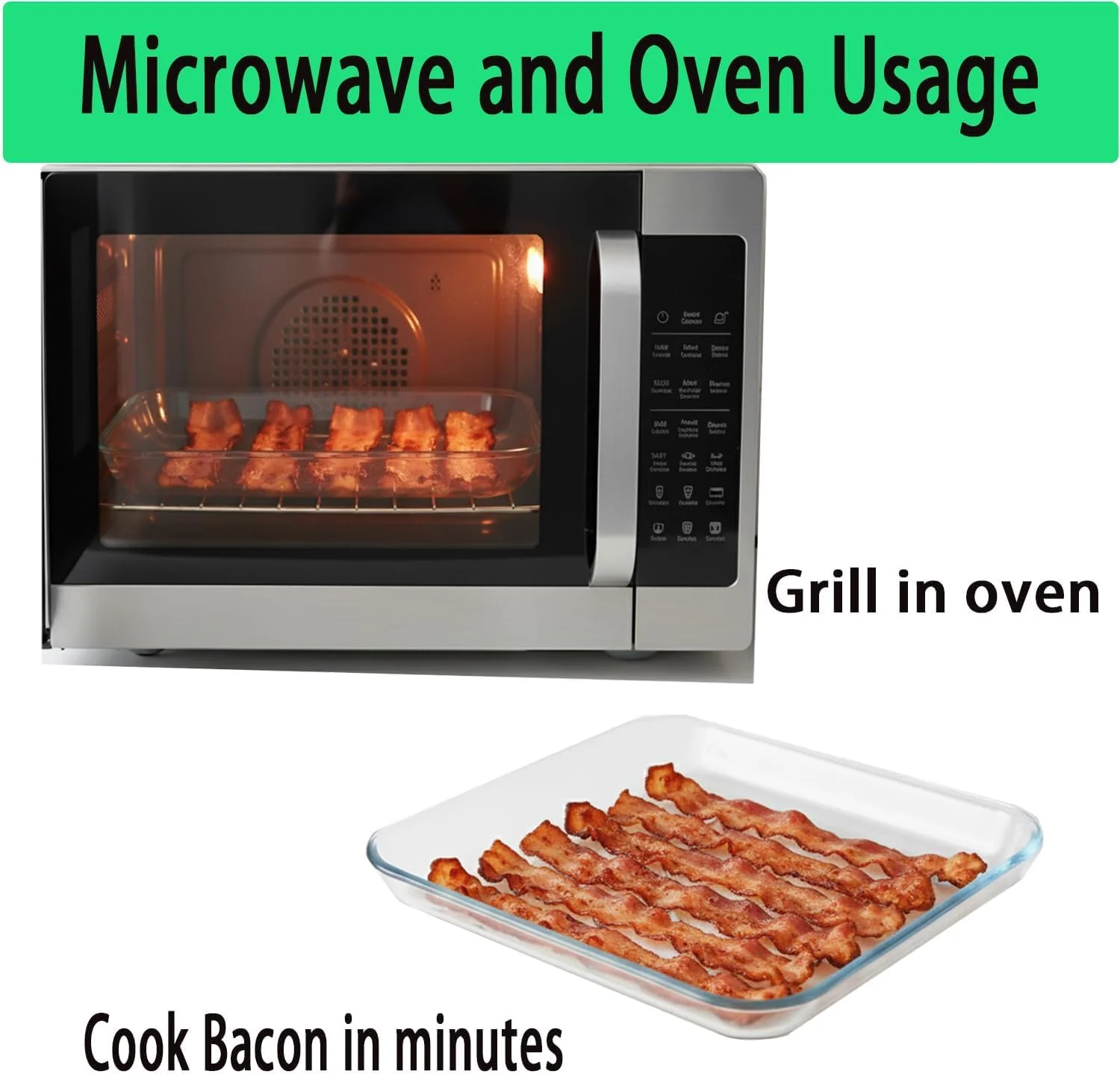 سینی گریل بیکن مایکروویو شیشه ای مربعی 10 اینچی Suonady، پخت بیکن در مایکروویو 2 عددی سینی گریل بیکن مایکروویو شیشه ای مربعی 10 اینچی Suonady، پخت بیکن در مایکروویو 2 عددی