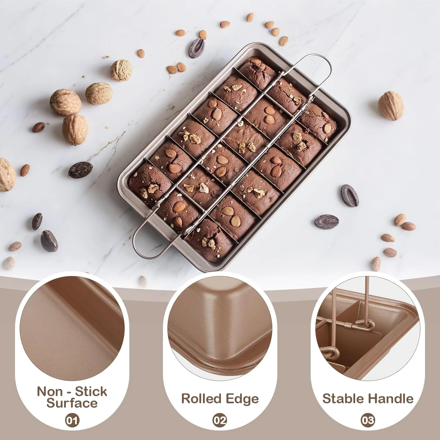 سینی براونی مستطیلی 18 قسمتی Eidoct، 900 گرمی ضخیم شده نچسب برای پخت/سینی برش خورده برای برش های حرفه ای، فولاد کربنی سینی براونی مستطیلی 18 قسمتی Eidoct، 900 گرمی ضخیم شده نچسب برای پخت/سینی برش خورده برای برش های حرفه ای، فولاد کربنی