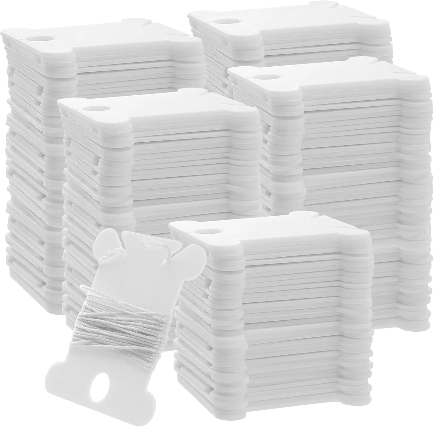 FUNSUEI 1000 PCS Plastic Floss Bobbins, Embroidery Thread Bobbins Card, Cross Stitch Thread Holder Card Floss Bobbins Organiser for DIY Embroidery Sewing Thread Storage, Milk White