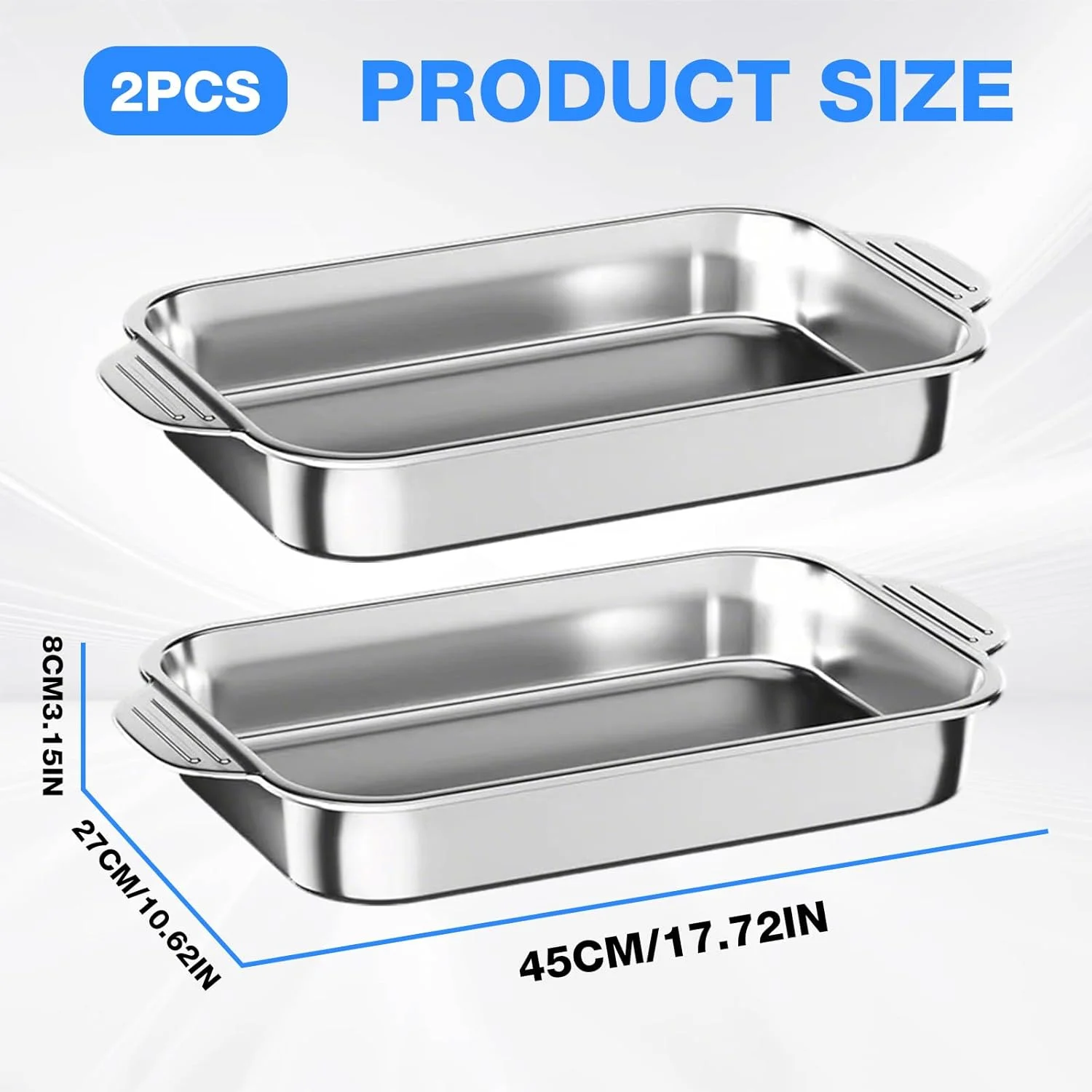 ست 2 عددی قالب کیک استیل ضد زنگ TTSITG، سینی پخت 45x27 سانتی متری با دسته، مناسب فر و قابل شستشو در ماشین ظرفشویی، مناسب برای پخت ماهی، کیک، نان، سوفله و سبزیجات ست 2 عددی قالب کیک استیل ضد زنگ TTSITG، سینی پخت 45x27 سانتی متری با دسته، مناسب فر و قابل شستشو در ماشین ظرفشویی، مناسب برای پخت ماهی، کیک، نان، سوفله و سبزیجات