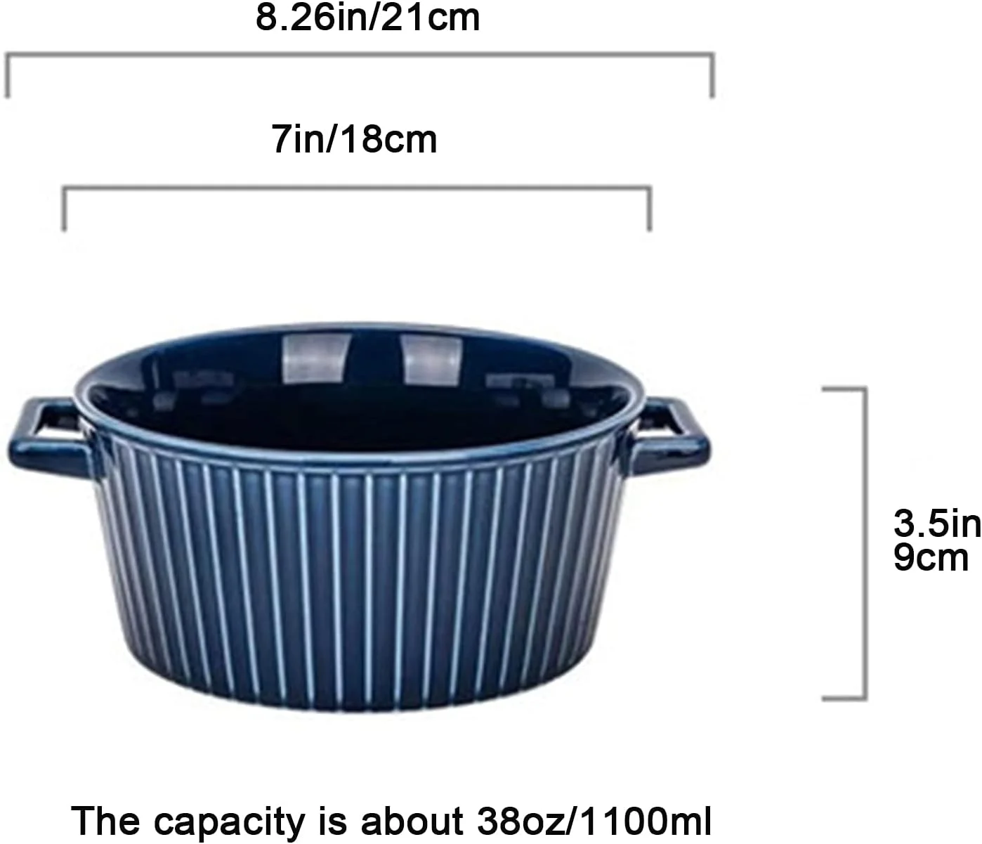 کاسه سوپ بزرگ، ظرف پخت سرامیکی گرد با فرورفتگی، ظرف پخت و پز کاسرول، کاسه نودل با دسته، ظرف پخت برای شام، مهمانی و جشن