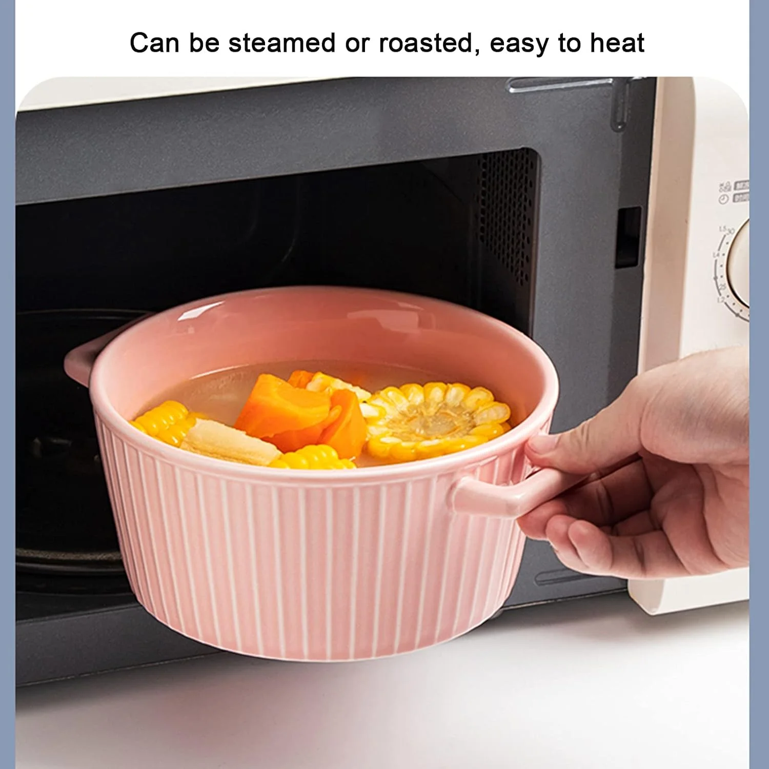 کاسه سوپ بزرگ، ظرف پخت سرامیکی گرد با فرورفتگی، ظرف پخت و پز کاسرول، کاسه نودل با دسته، ظرف پخت برای شام، مهمانی و جشن