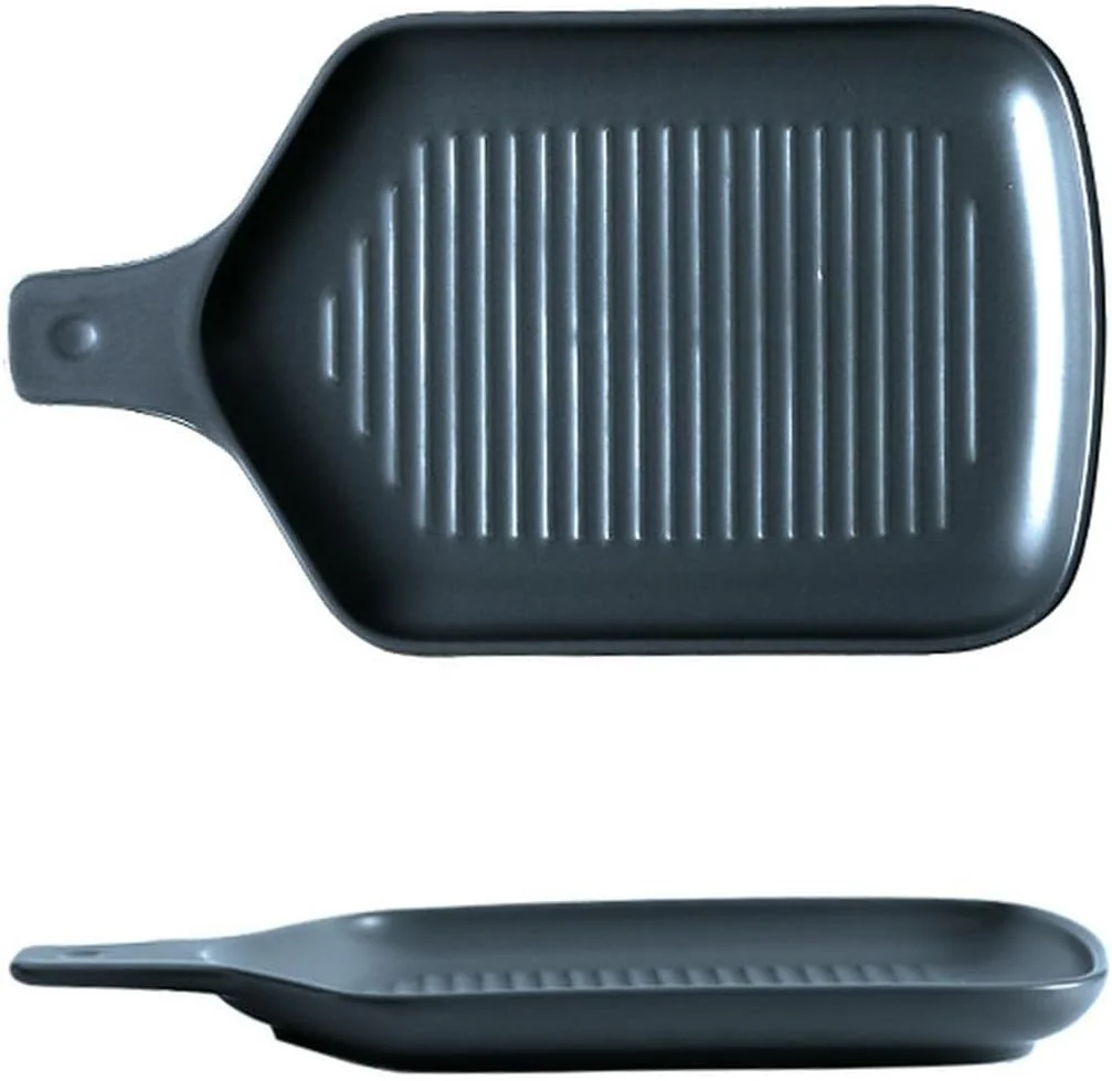 ظرف پخت سرامیکی دسته دار خلاقانه، ظرف اسنک پزی خانگی - خاکستری نیمه براق - تابه تخت 10 اینچی