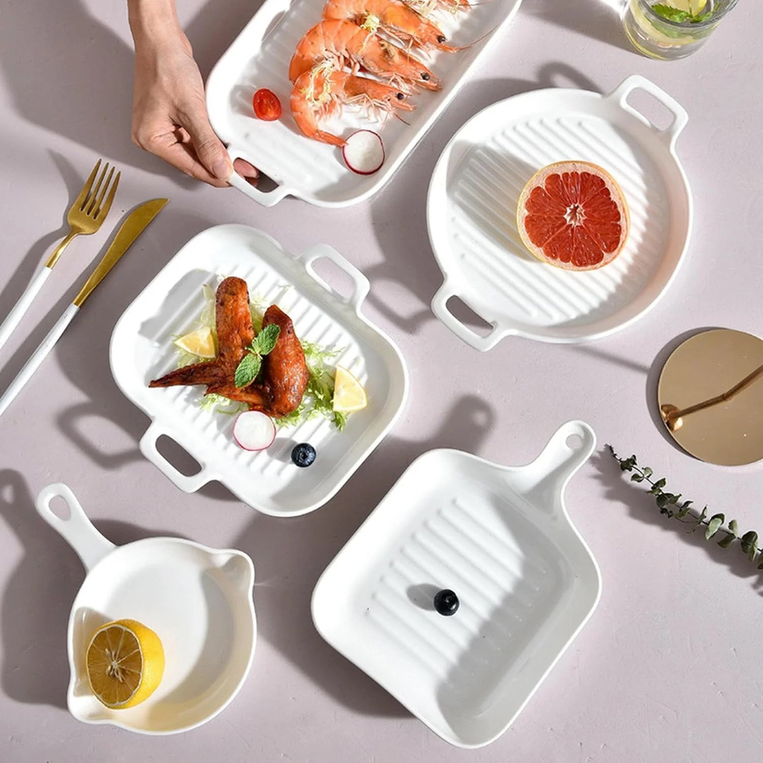 سینی فر سرامیکی مستطیلی تک دسته با دو گوش ساده و خلاقانه - گرد 8 اینچی با دسته