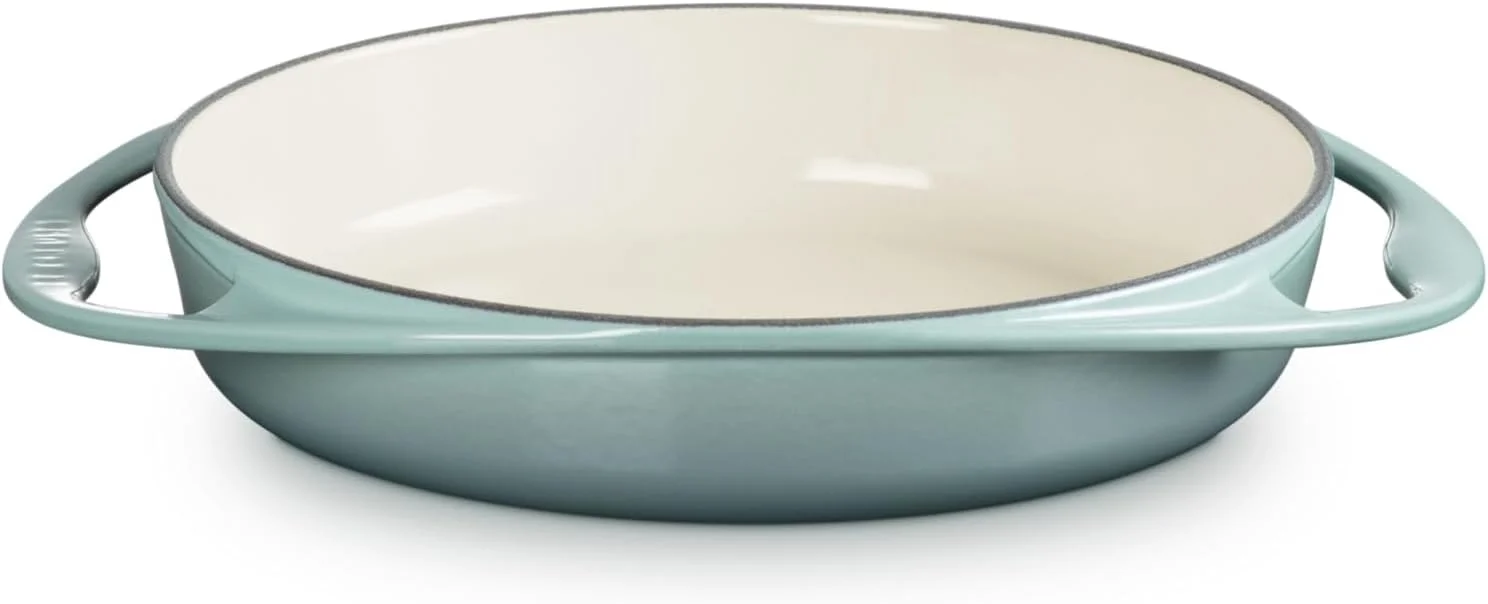 ظرف تارت تاتین گرد سنتی چدنی لعاب دار لو کروسه، 2 کوارت، رنگ نمک دریا