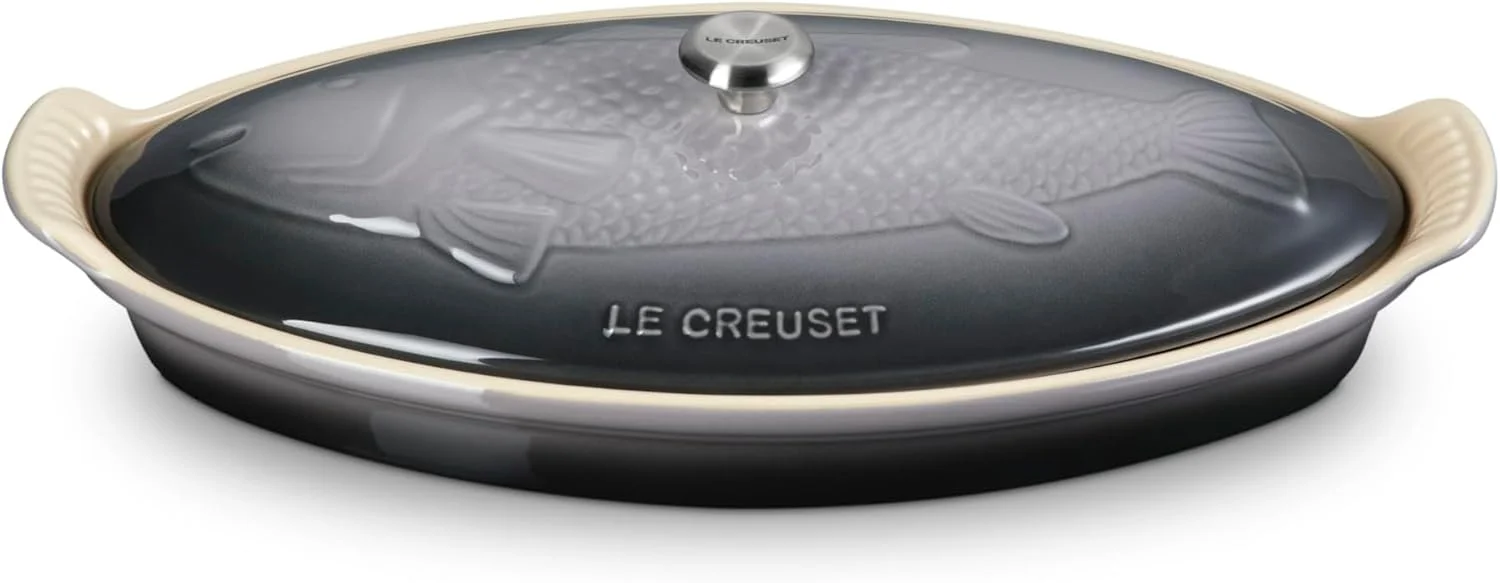 ظرف بیضی سرامیکی مخصوص پخت ماهی لو کروسه مدل Heritage، ۱.۶ لیتر، رنگ Oyster