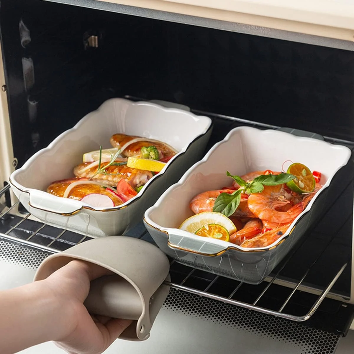 ظروف پخت سرامیکی، ظروف سرامیکی برای پخت و پز، تابه های تکی 9 اینچی، ظروف مستطیلی چینی مناسب سبزیجات (B) ظروف پخت سرامیکی، ظروف سرامیکی برای پخت و پز، تابه های تکی 9 اینچی، ظروف مستطیلی چینی مناسب سبزیجات (B)