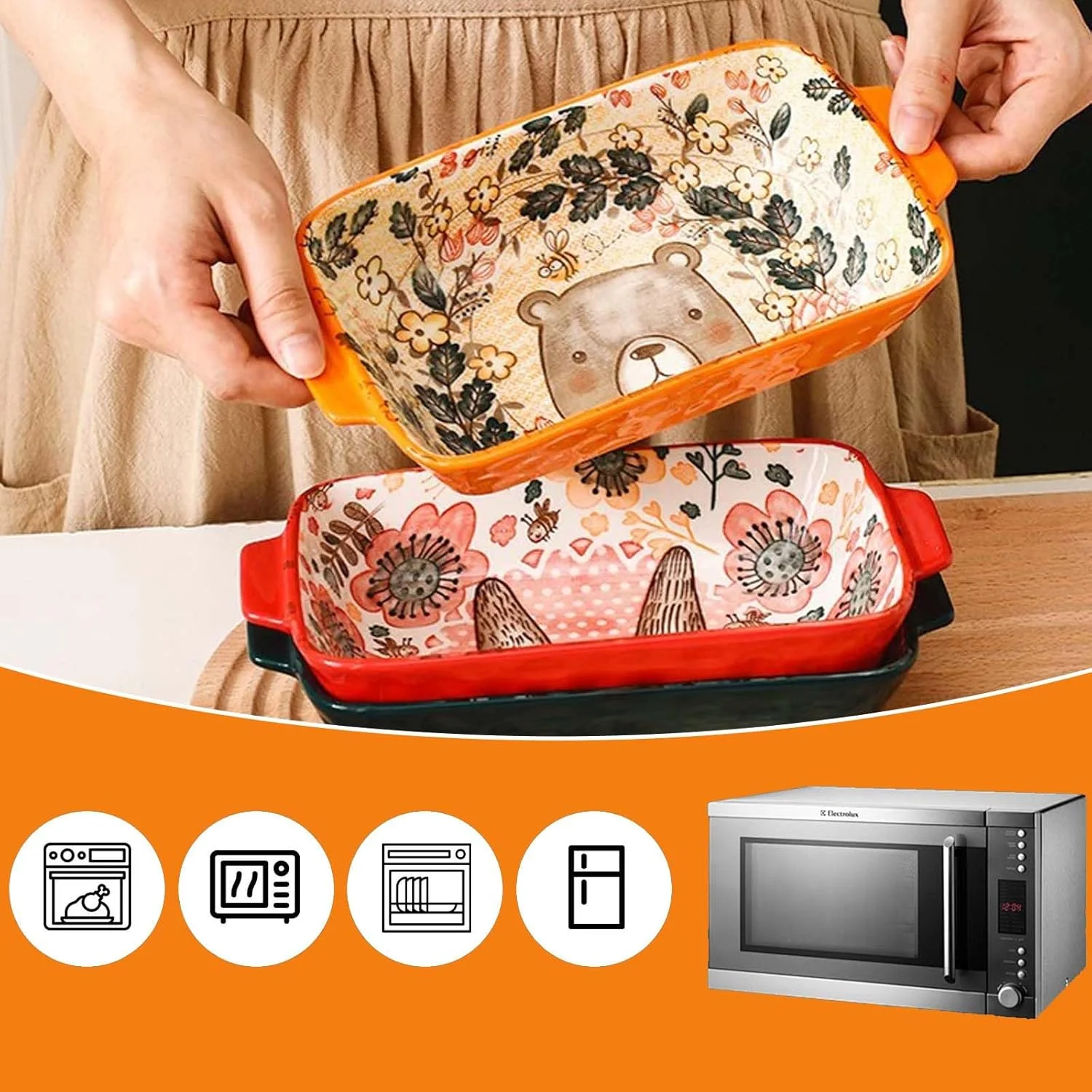 ظروف پخت مستطیلی سرامیکی کوچک با دسته برای فر و مایکروویو، تابه لازانیا و سوفله، ظرف برشتهکاری نچسب، مناسب برای سوفله، پودینگ کارامل، لازانیا، تیرامیسو، پودینگ (نارنجی) ظروف پخت مستطیلی سرامیکی کوچک با دسته برای فر و مایکروویو، تابه لازانیا و سوفله، ظرف برشتهکاری نچسب، مناسب برای سوفله، پودینگ کارامل، لازانیا، تیرامیسو، پودینگ (نارنجی)