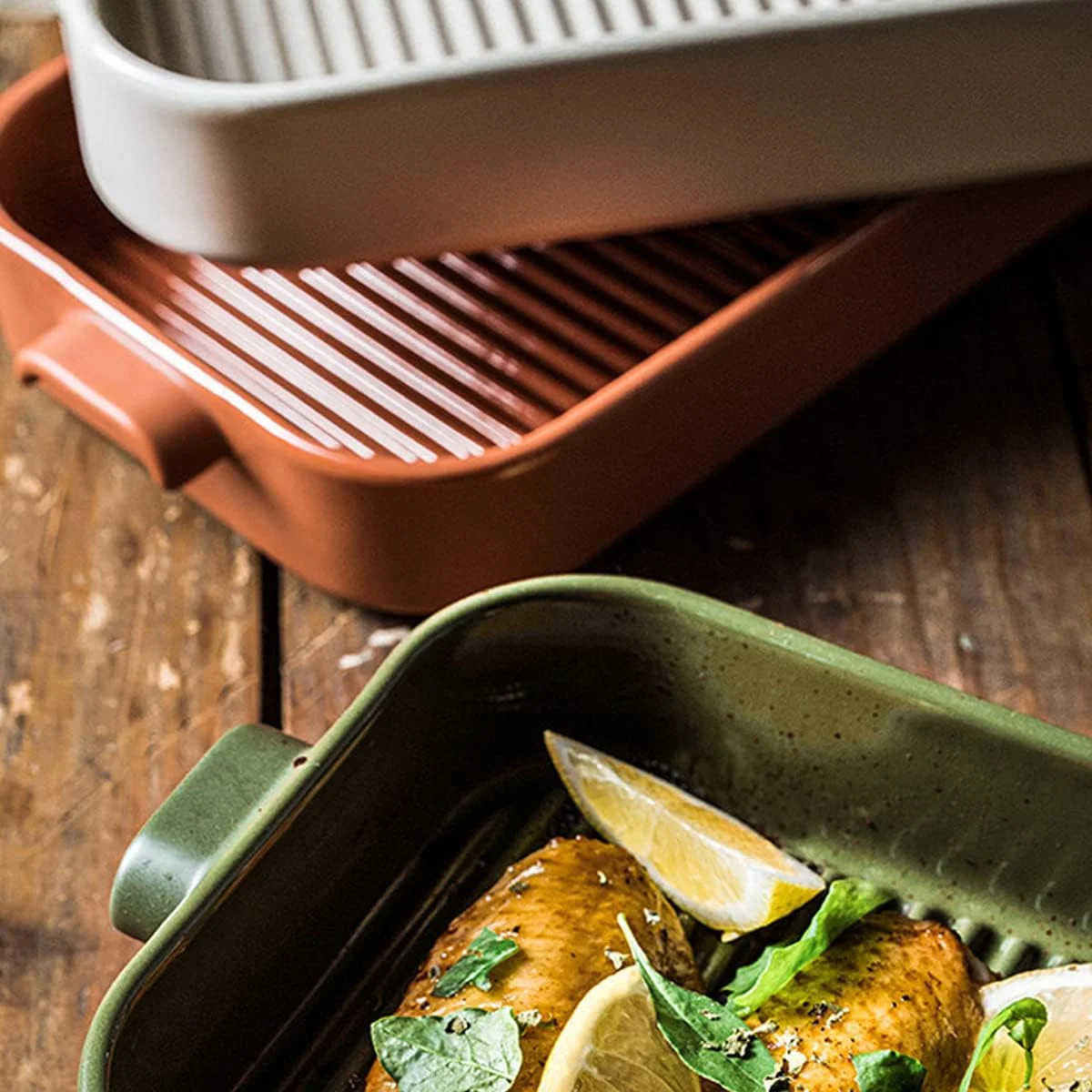 ظروف پخت سرامیکی، ظروف سرامیکی برای پخت و پز، ظروف مستطیلی سرامیکی با دسته برای فر (B) ظروف پخت سرامیکی، ظروف سرامیکی برای پخت و پز، ظروف مستطیلی سرامیکی با دسته برای فر (B)