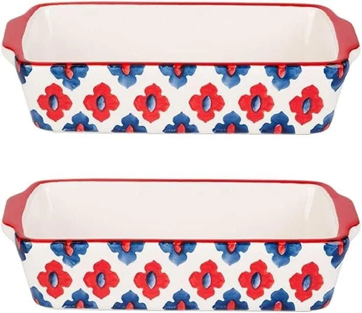 ظروف پخت سرامیکی، ظروف سرامیکی برای پخت و پز، ظرف پخت مستطیلی، مجموعه ظروف پخت фарфори 2 عددی طرح گل، مناسب برای پیتزا، پای و پنیر (B) ظروف پخت سرامیکی، ظروف سرامیکی برای پخت و پز، ظرف پخت مستطیلی، مجموعه ظروف پخت фарфори 2 عددی طرح گل، مناسب برای پیتزا، پای و پنیر (B)